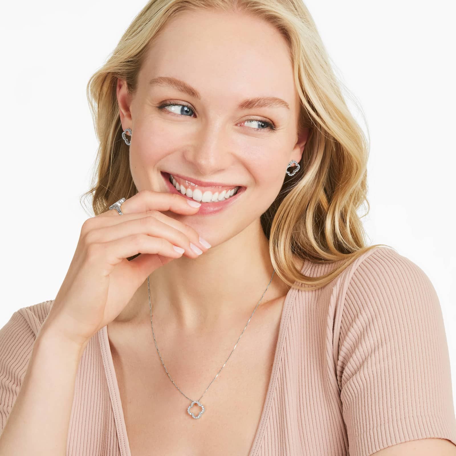 14K White Gold Lab-Grown Diamond Open Clover Stud Earrings