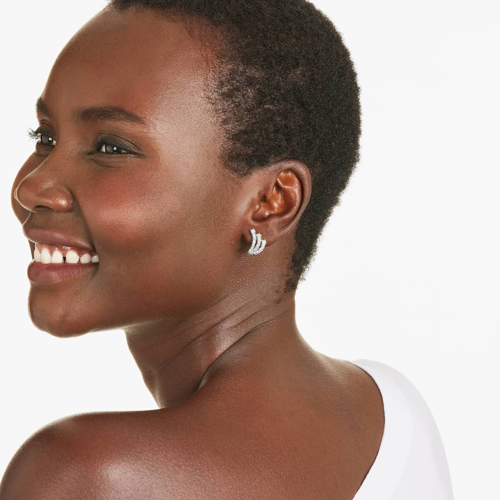 14K White Gold Tidal Wave Lab-Grown Diamond Hoop Earrings