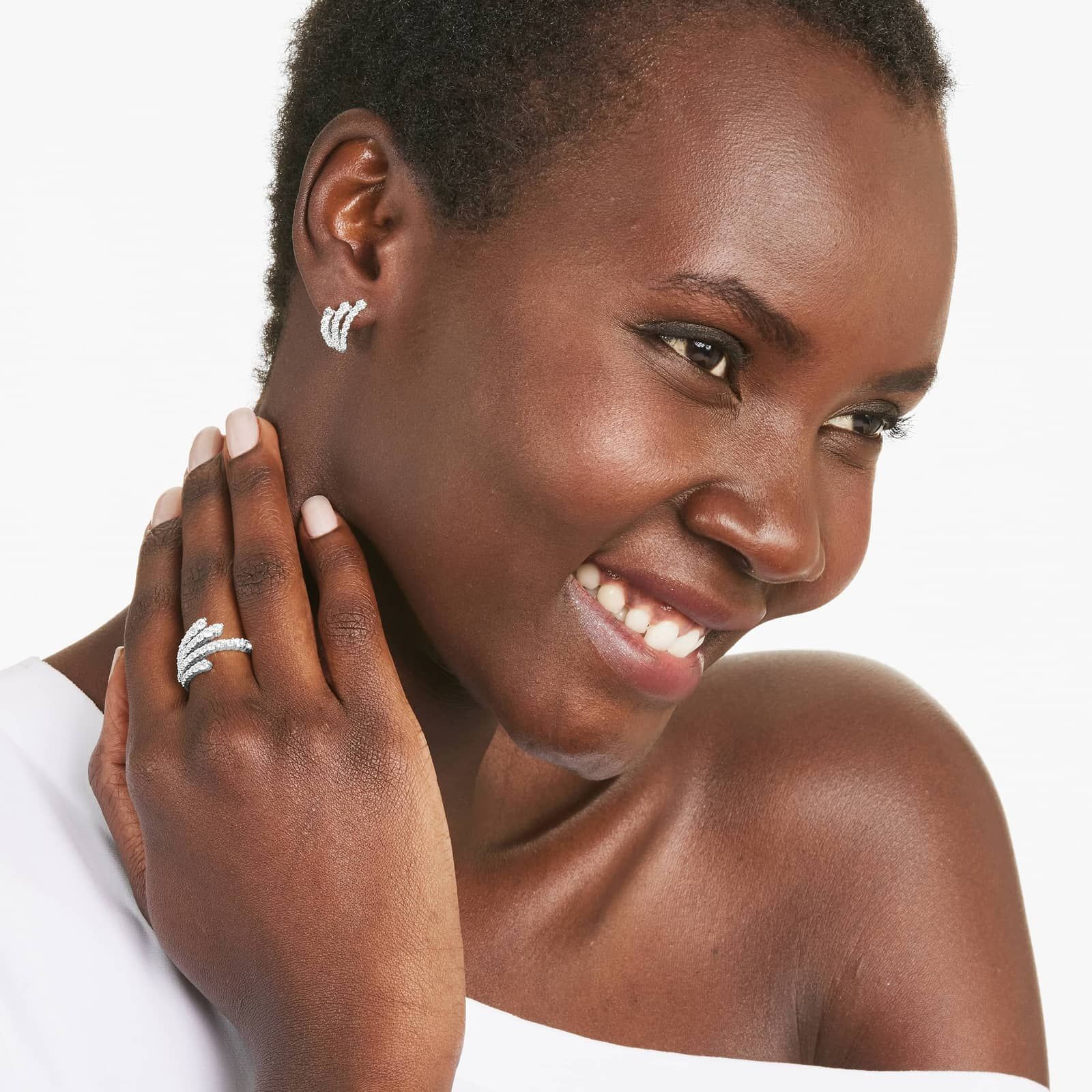 14K White Gold Tidal Wave Lab-Grown Diamond Hoop Earrings