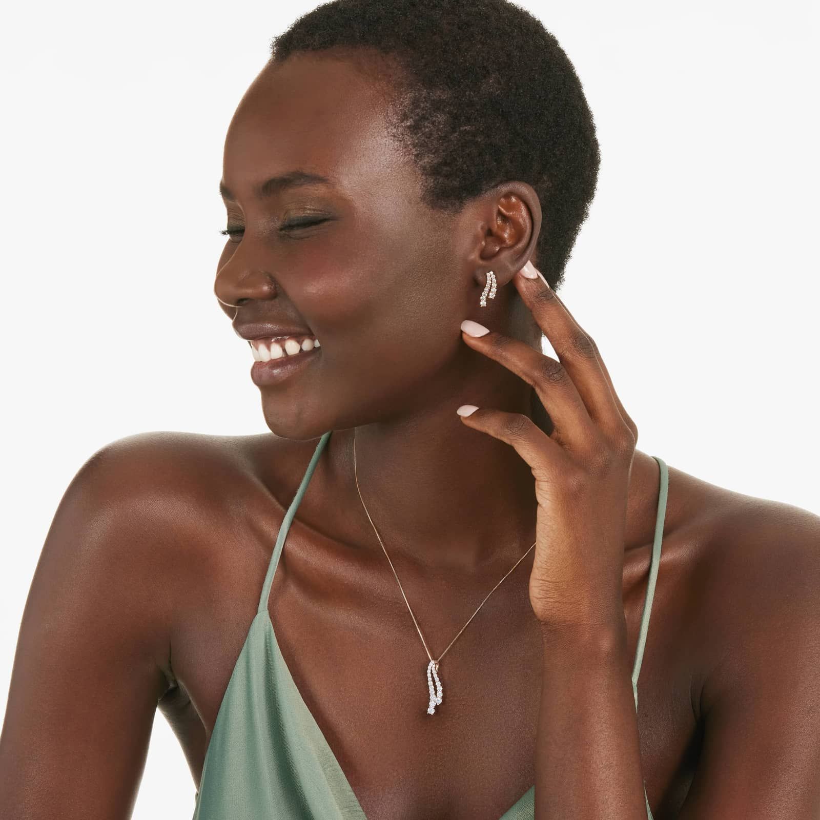 Tidal Wave Lab-Grown Diamond Drop Pendant In 14K Rose Gold