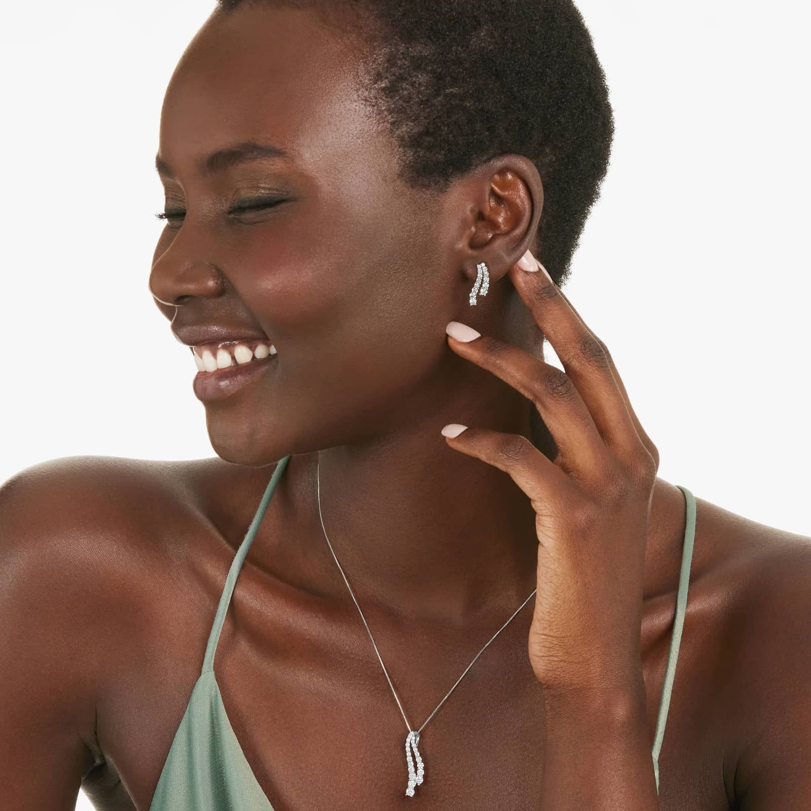 Tidal Wave Lab-Grown Diamond Drop Pendant In 14K White Gold