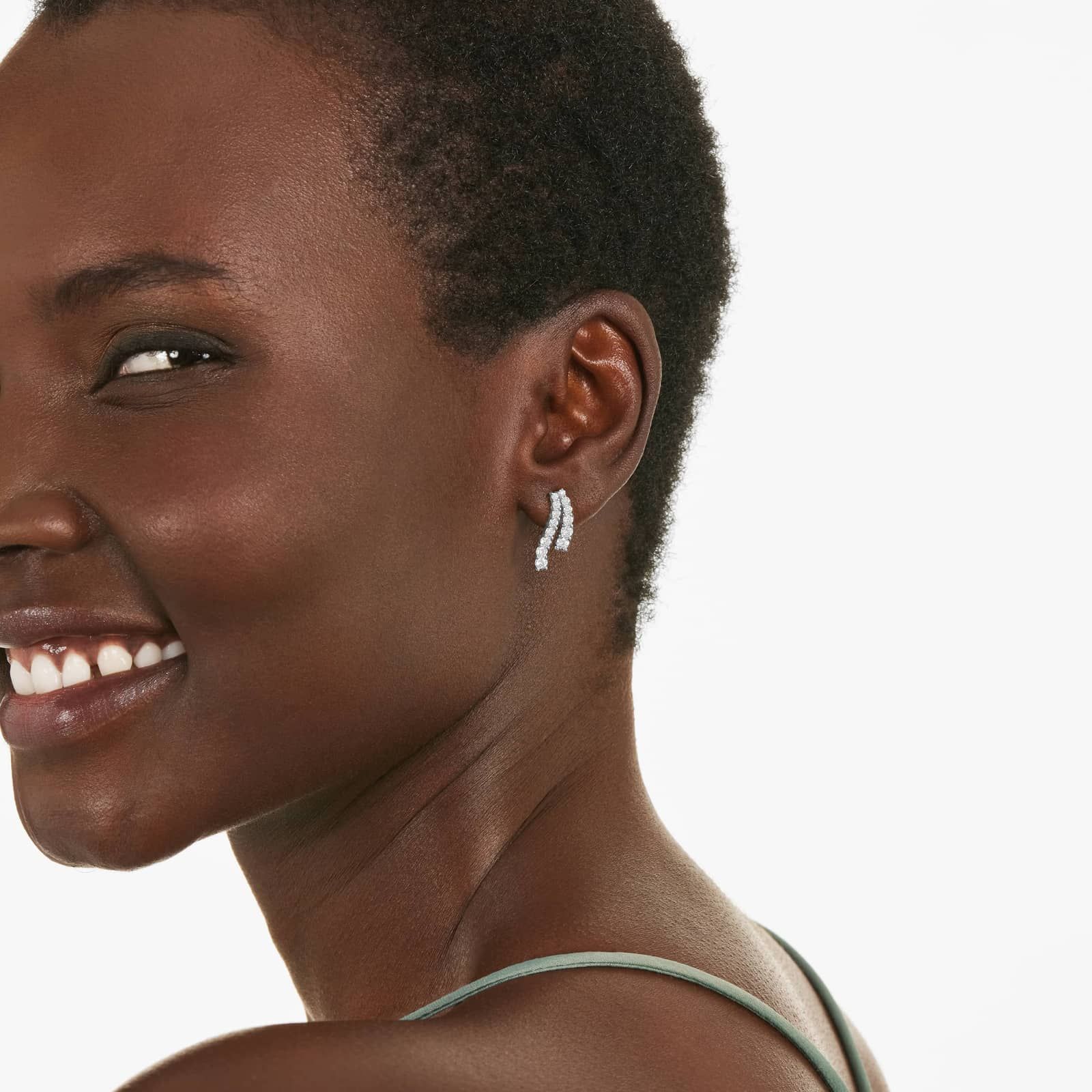 14K White Gold Tidal Wave Lab-Grown Diamond Drop Stud Earrings