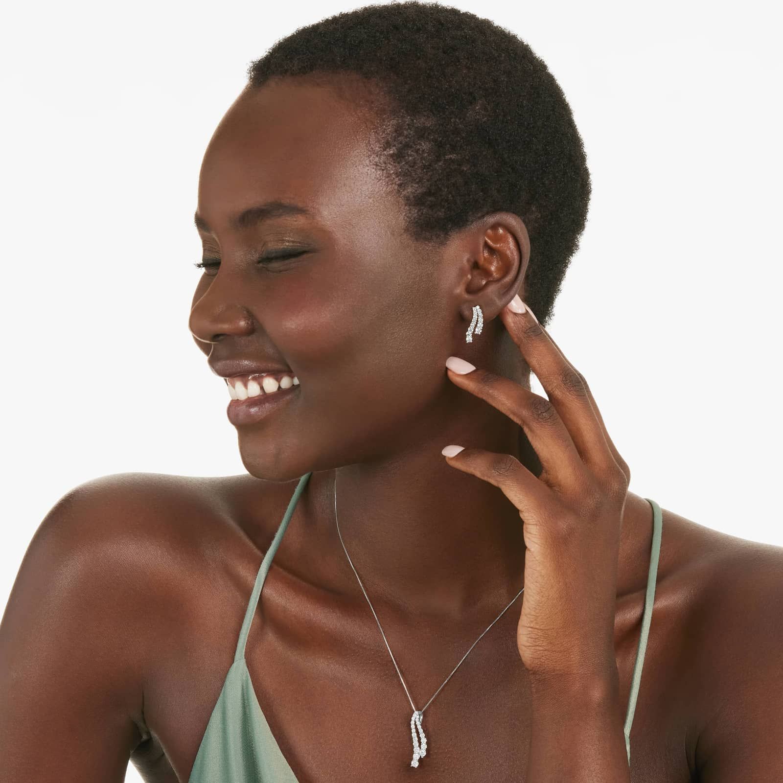 14K White Gold Tidal Wave Lab-Grown Diamond Drop Stud Earrings