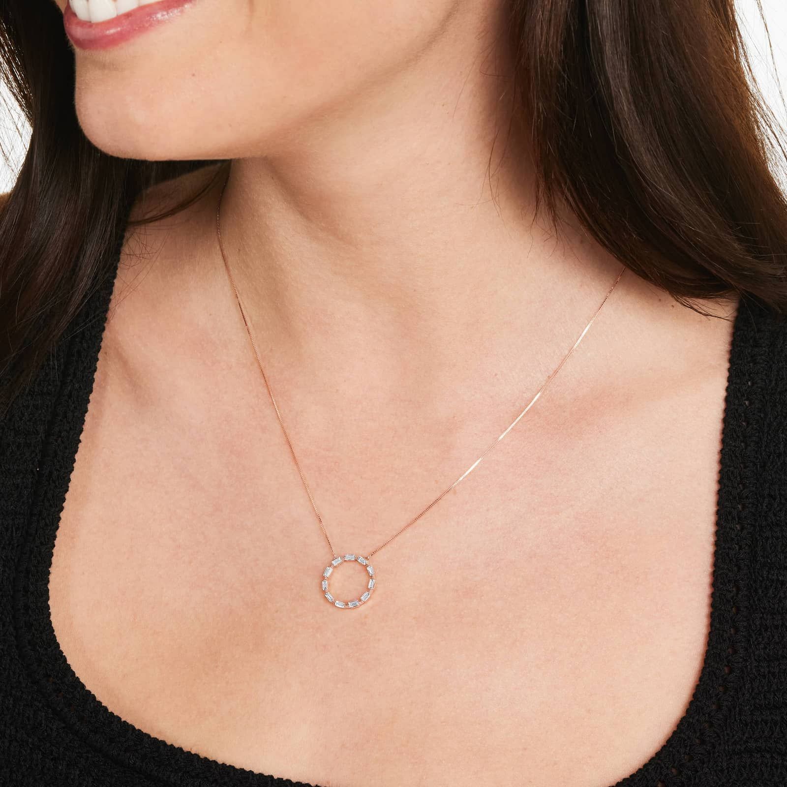 Circle Pendant With Lab-Grown Baguette Cut Diamonds In 14K Rose Gold