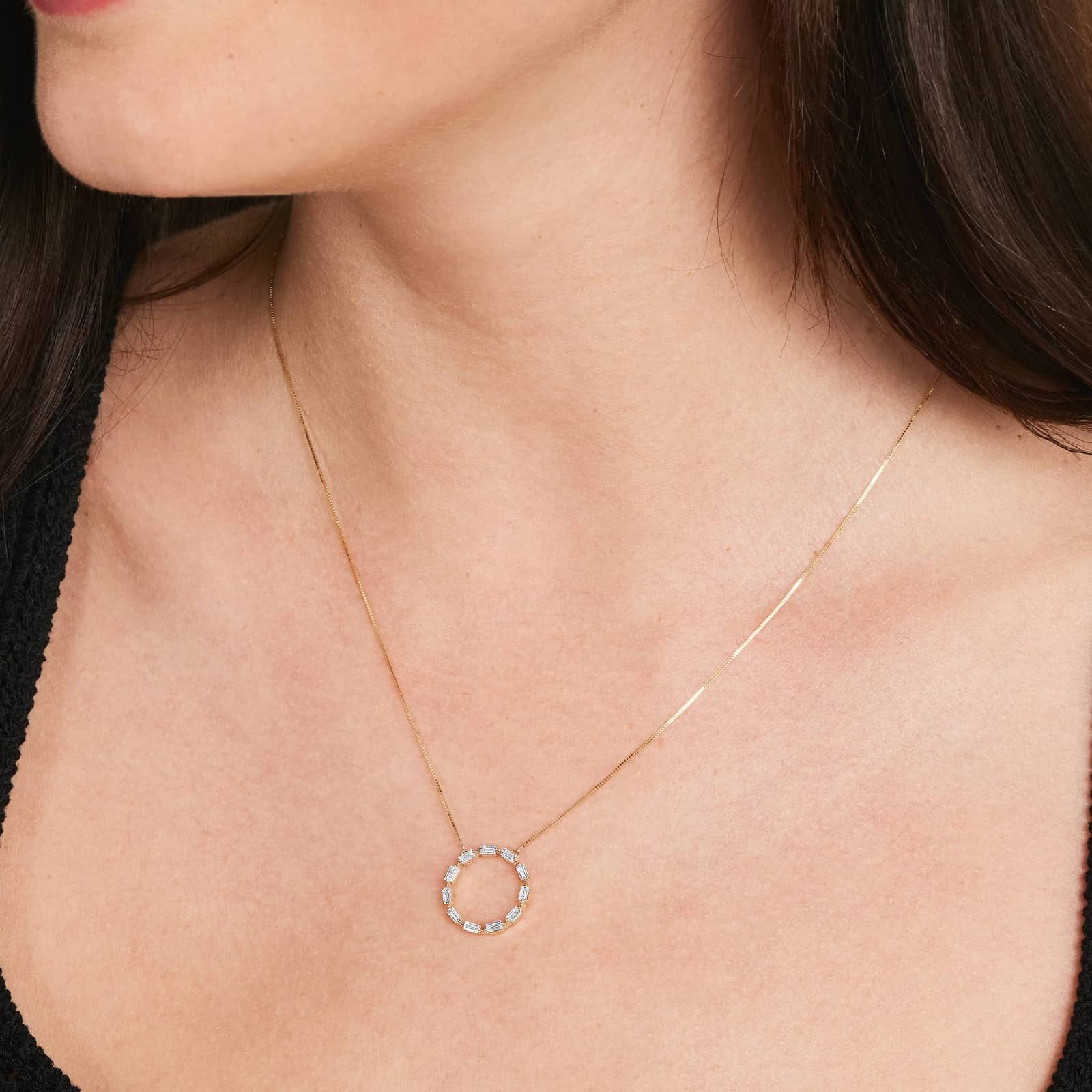 Circle Pendant With Lab-Grown Baguette Cut Diamonds In 14K Yellow Gold