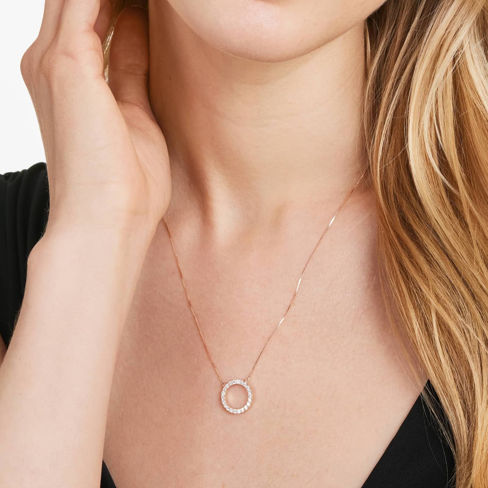 Lab-Grown Diamond Open Circle Pendant Necklace In 14K Rose Gold