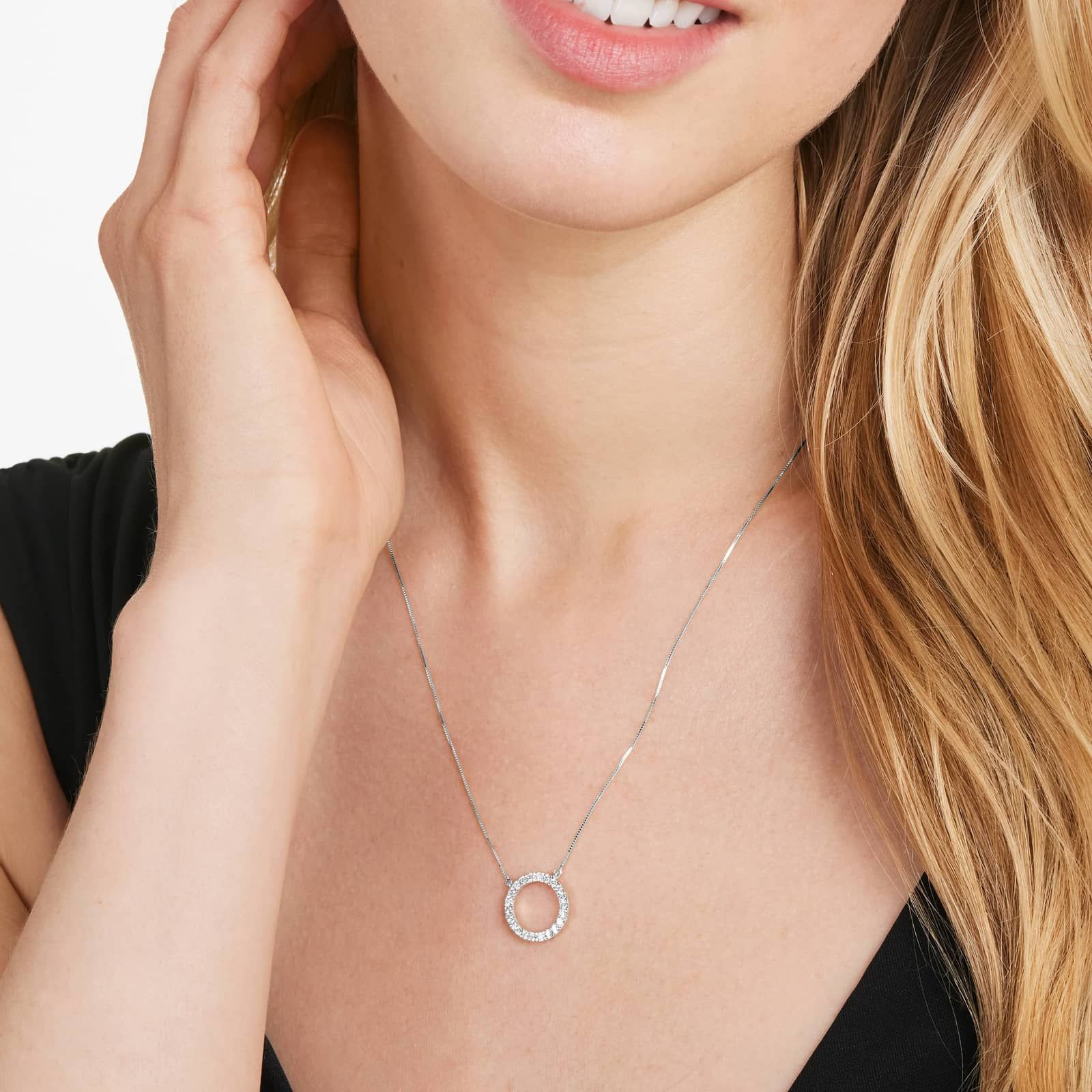 Lab-Grown Diamond Open Circle Pendant Necklace In 14K White Gold