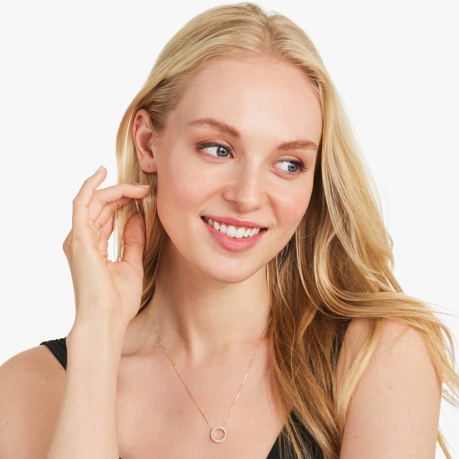 Lab-Grown Diamond Open Circle Pendant Necklace In 14K Yellow Gold