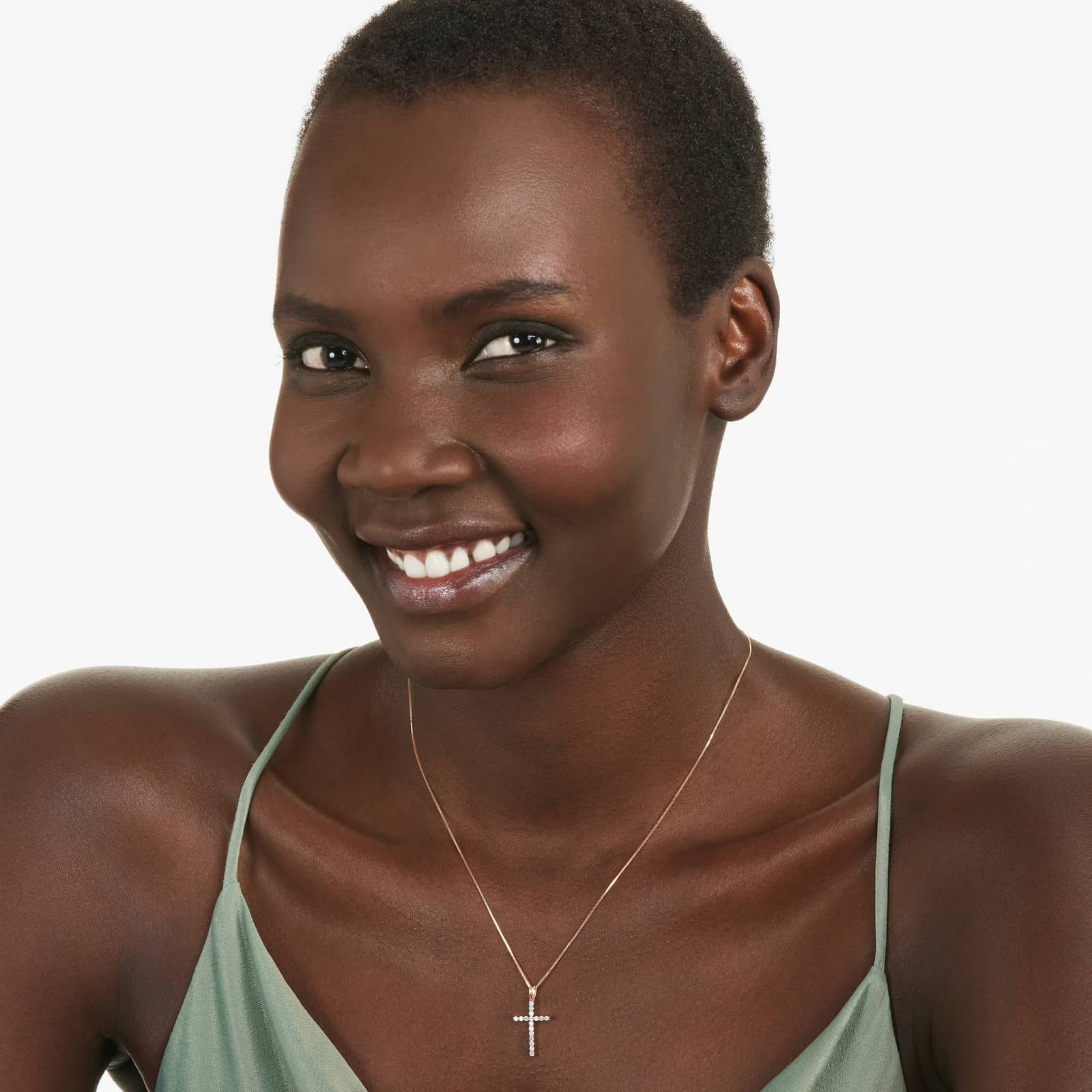 Lab-Grown Diamond Cross Pendant In 14K Rose Gold