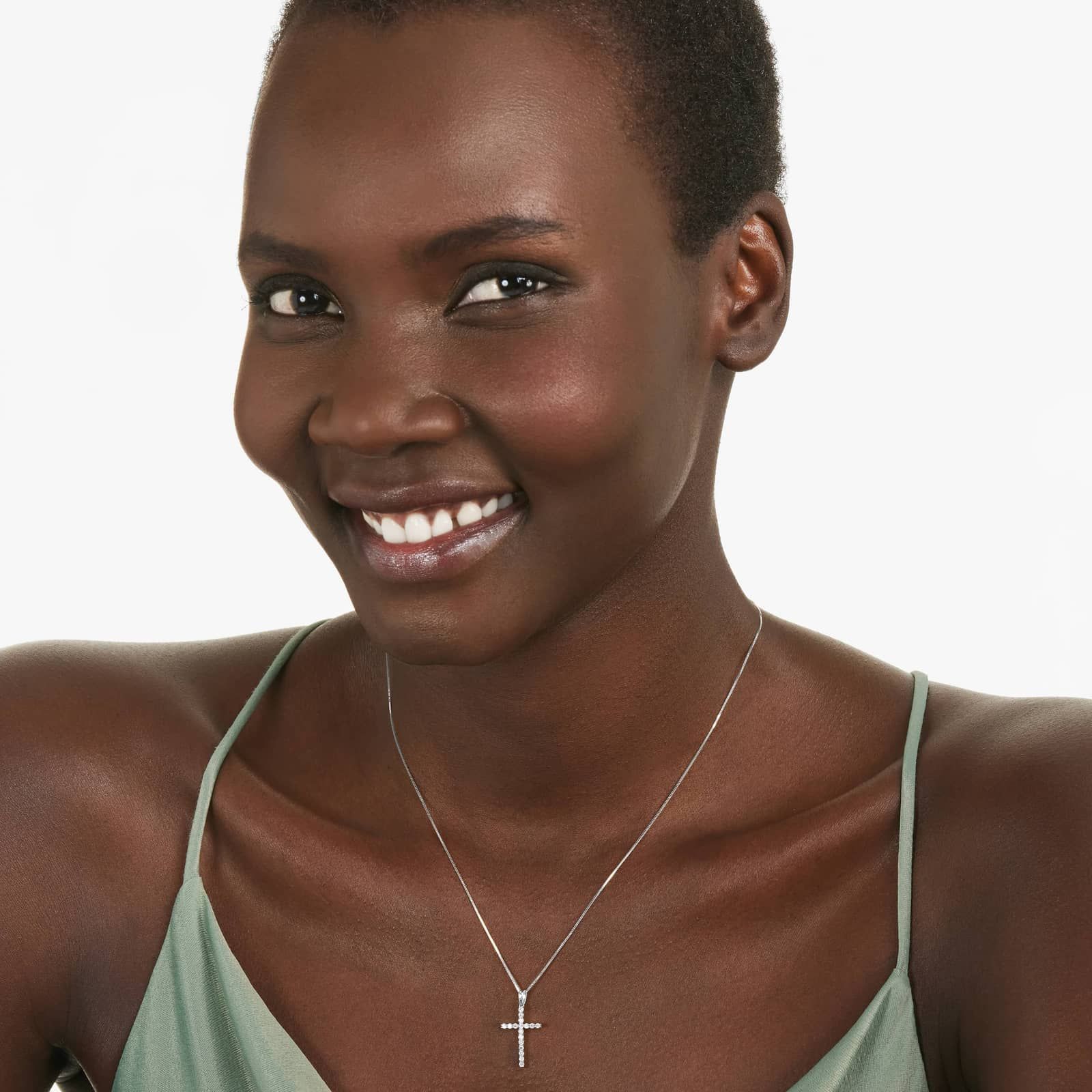 Lab-Grown Diamond Cross Pendant In 14K White Gold