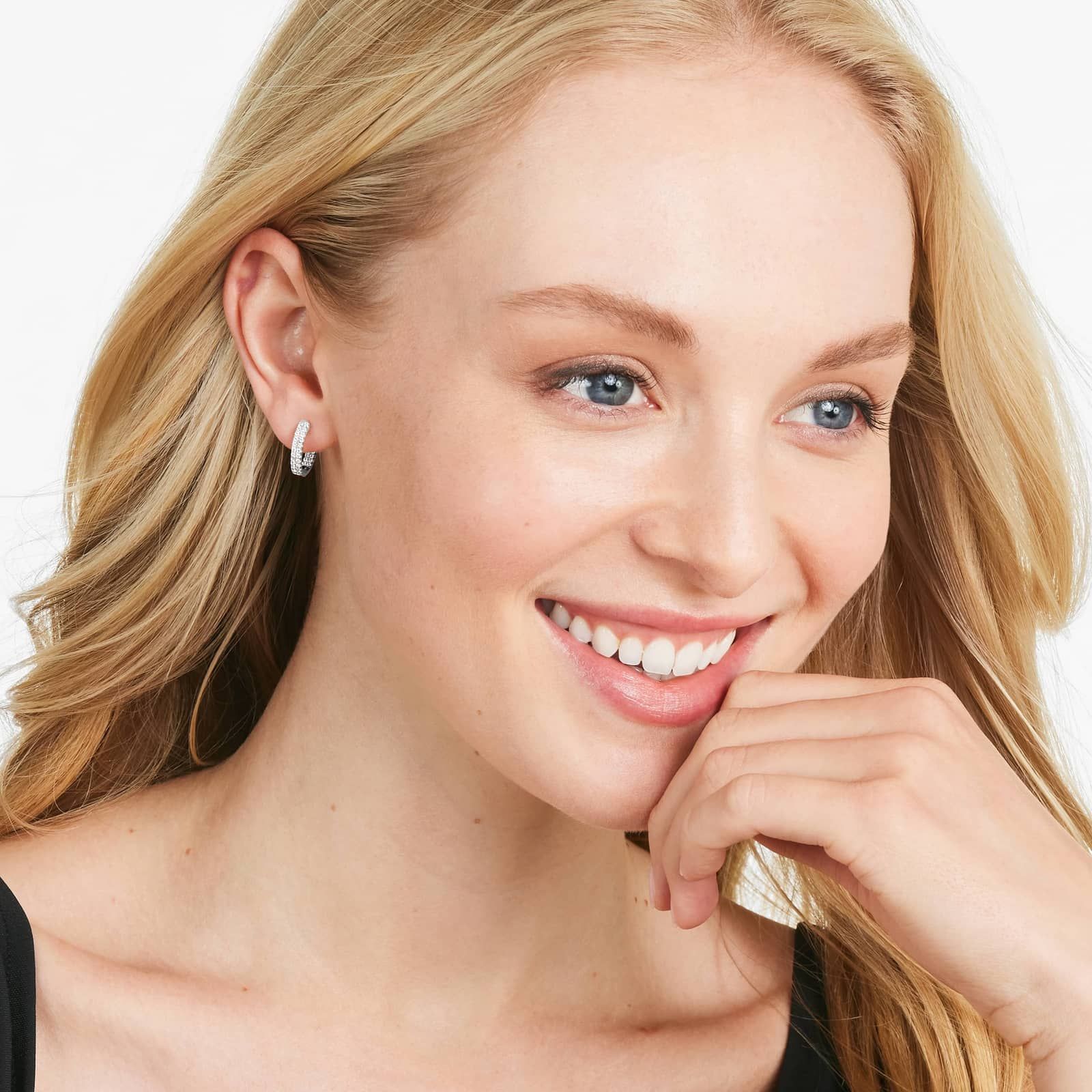 14K White Gold Inside-Out Pavé Lab-Grown Diamond Hoop Earrings