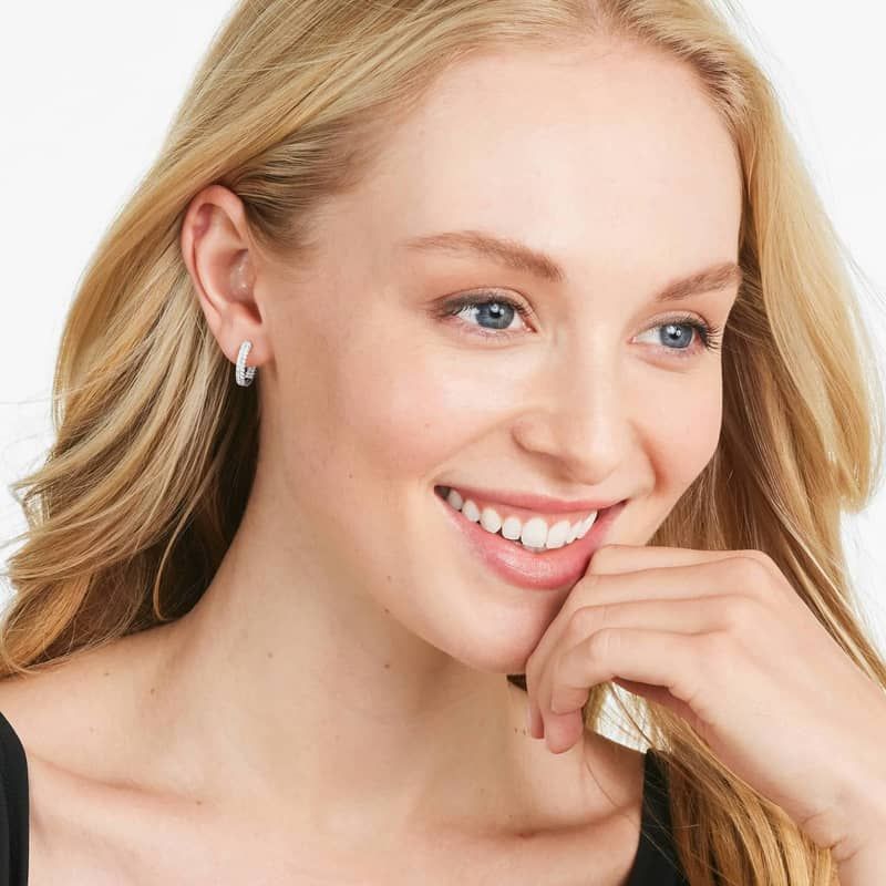 14K White Gold Inside-Out Pavé Lab-Grown Diamond Hoop Earrings