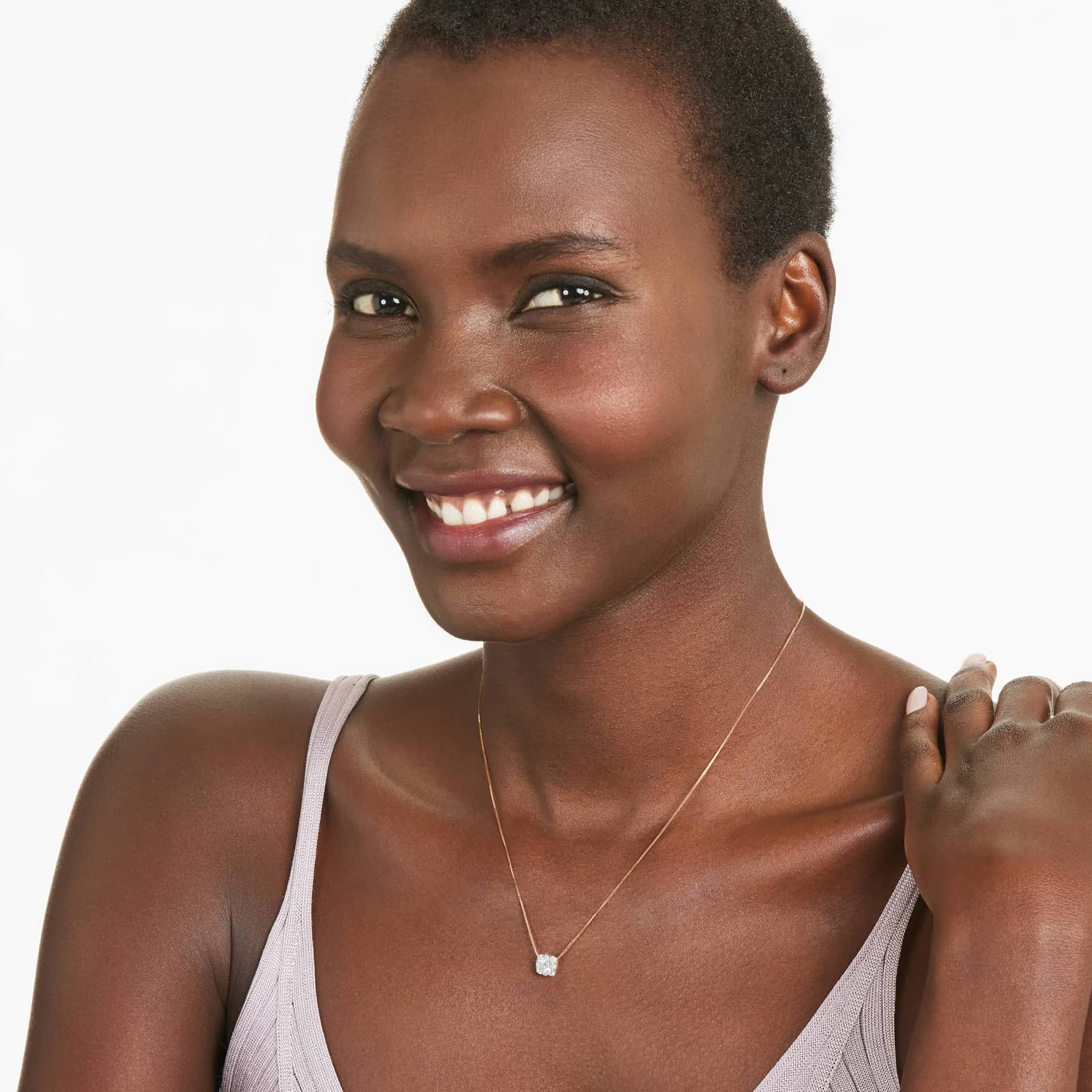 Cushion Shaped Composite Lab-Grown Diamond Necklace In 14K Rose Gold