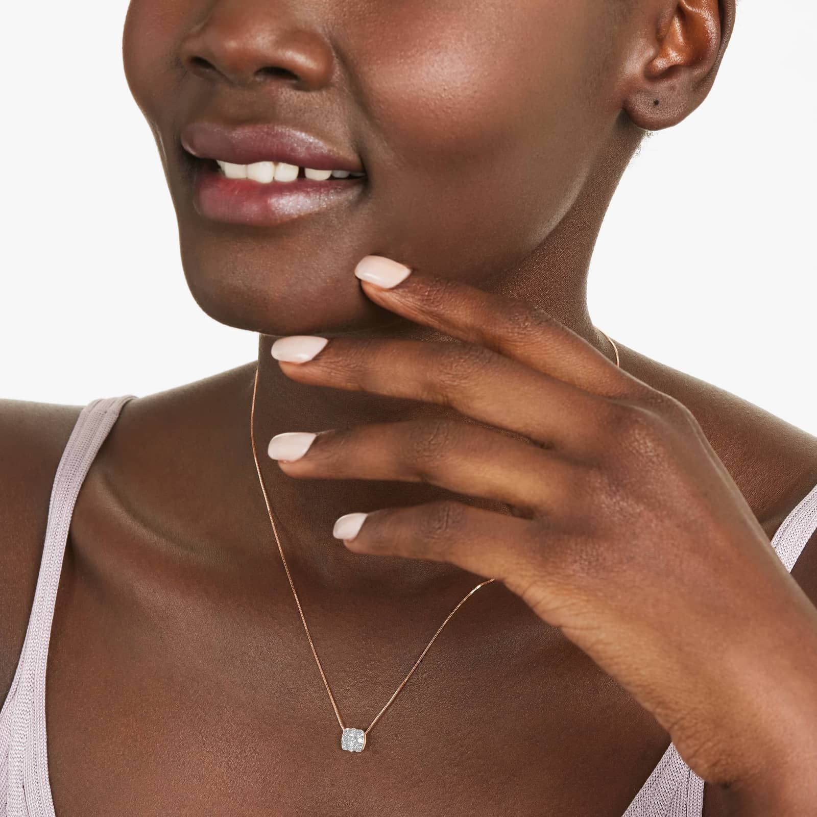 Cushion Shaped Composite Lab-Grown Diamond Necklace In 14K Rose Gold