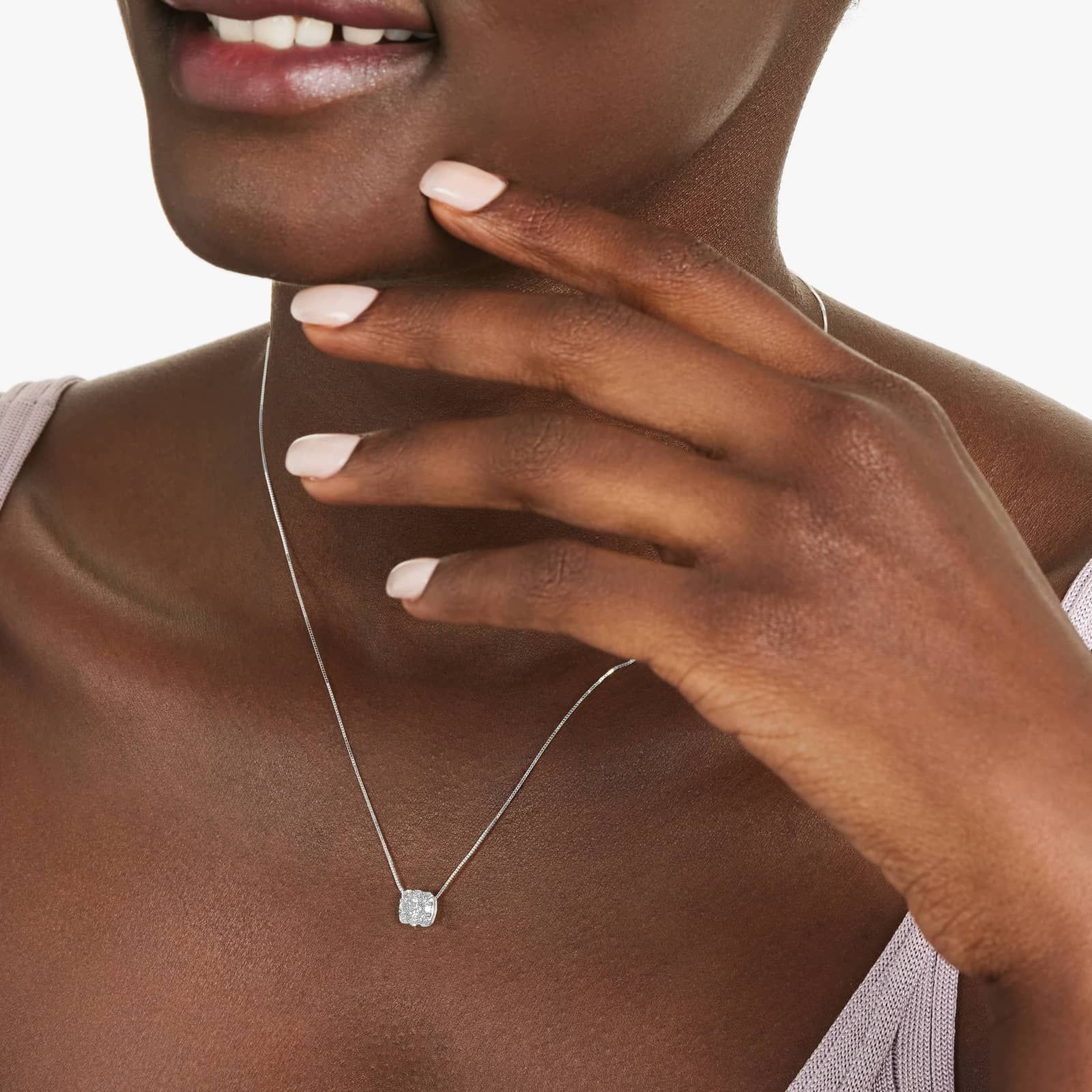 14K White Gold Cushion Shaped Composite Lab-Grown Diamond Necklace