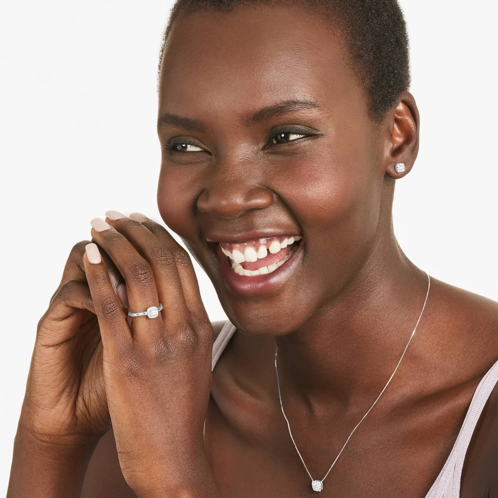 14K White Gold Cushion Shaped Composite Lab-Grown Diamond Necklace