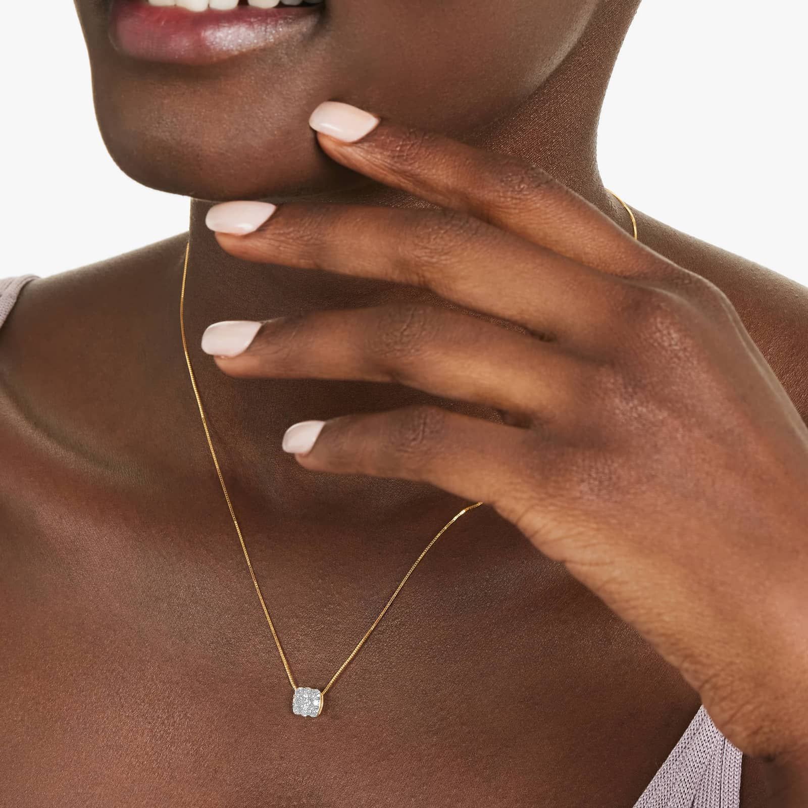 Cushion Shaped Composite Lab-Grown Diamond Necklace In 14K Yellow Gold