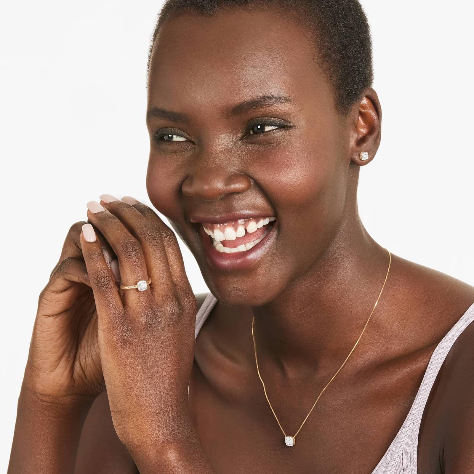 Cushion Shaped Composite Lab-Grown Diamond Necklace In 14K Yellow Gold