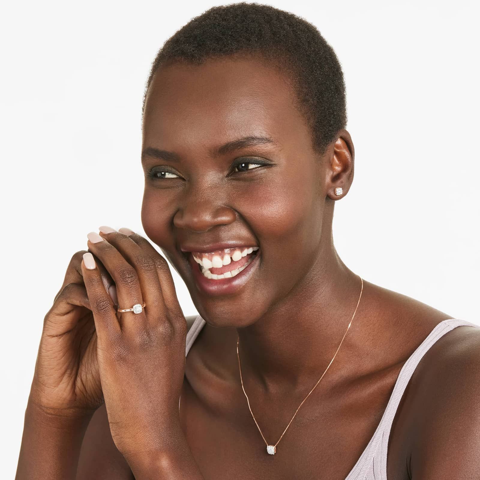 Cushion-Shaped Composite Lab-Grown Diamond Stud Earrings In 14K Rose Gold