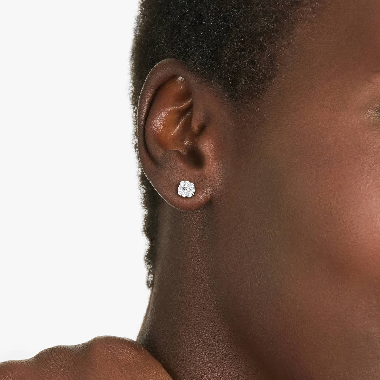 14K White Gold Lab-Grown Diamond Cushion-Shaped Composite Stud Earrings