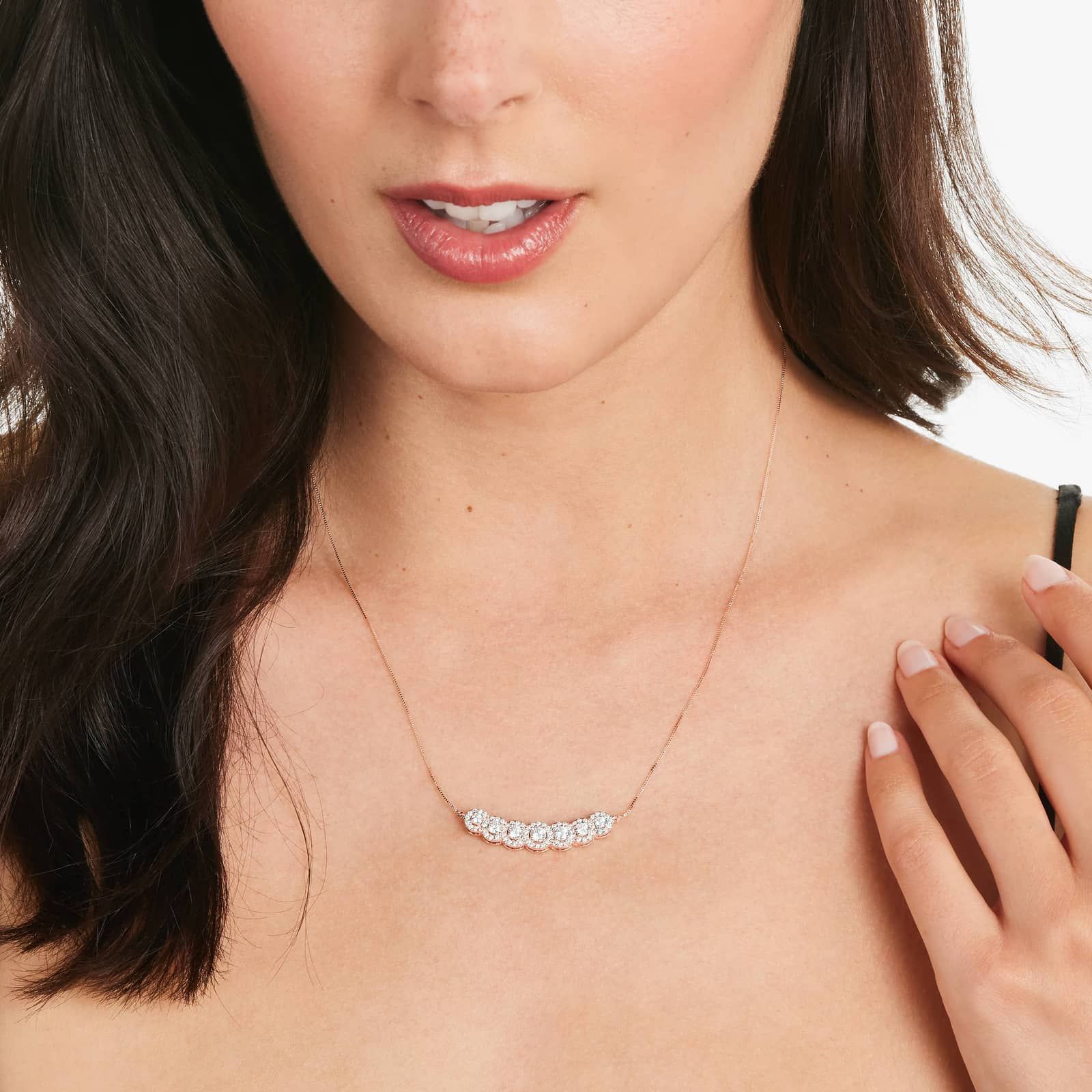 Seven Stone Halo Lab-Grown Diamond Necklace In 14K Rose Gold