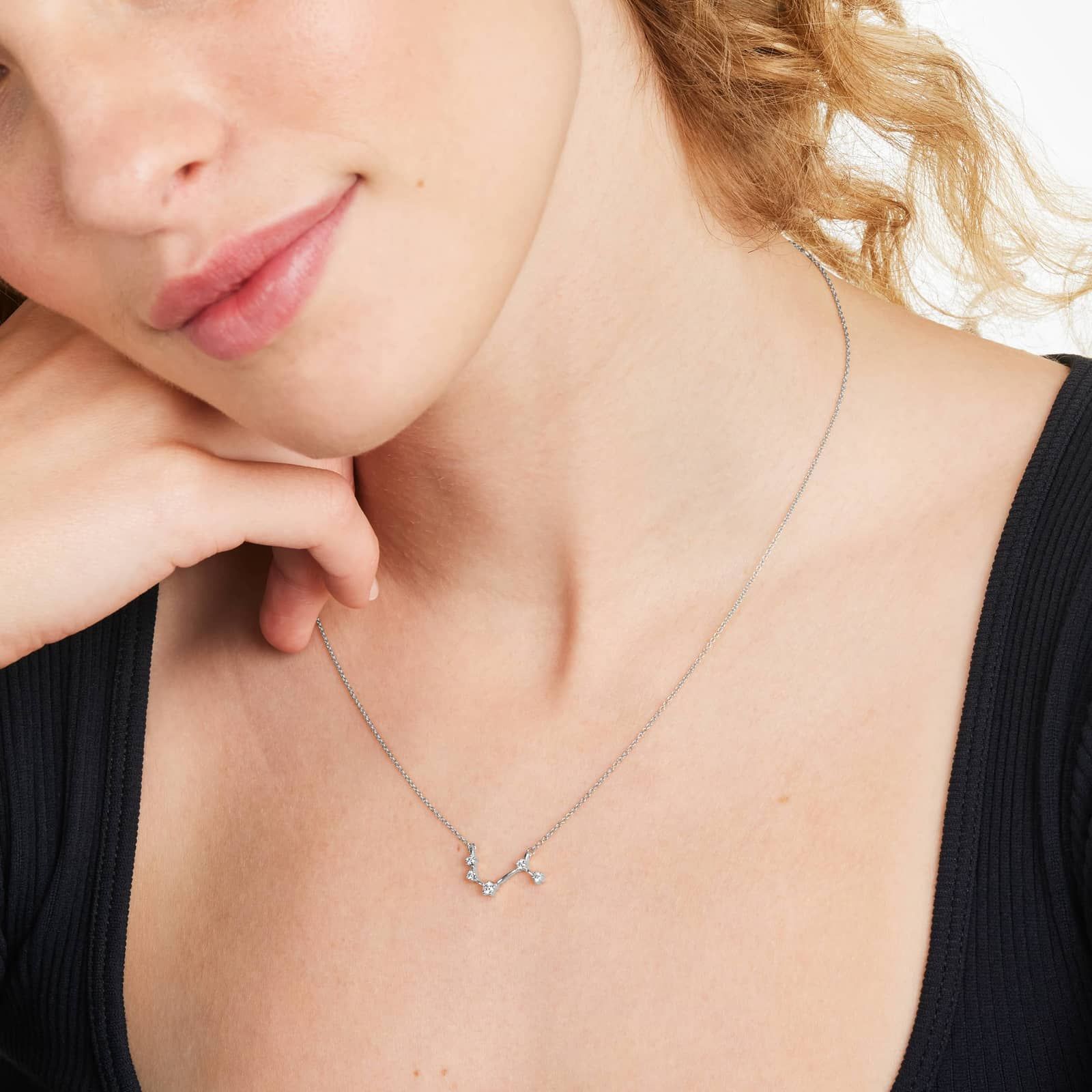 Lab-Grown Diamond Aries Constellation Necklace In 14K White Gold
