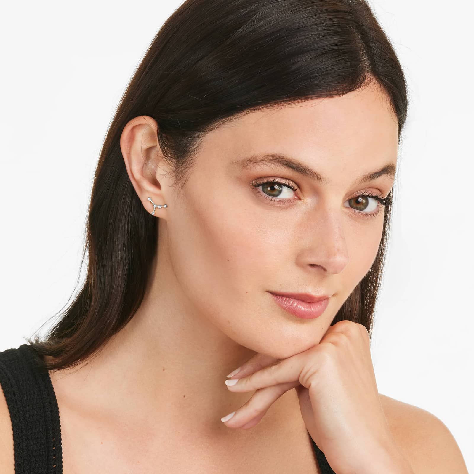 14K White Gold Lab-Grown Diamond Cancer Constellation Stud Earrings