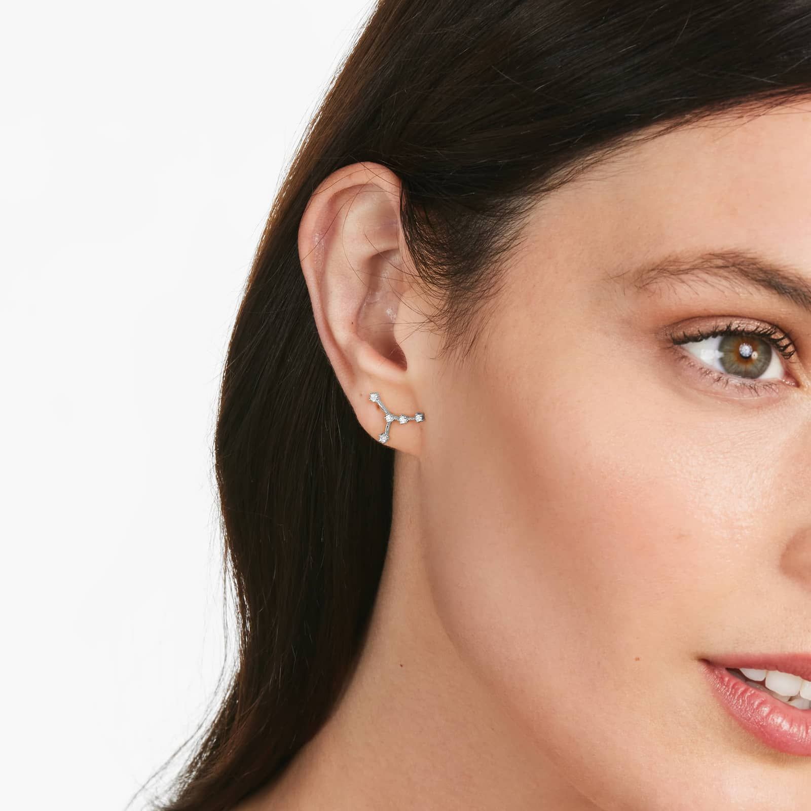 14K White Gold Lab-Grown Diamond Cancer Constellation Stud Earrings