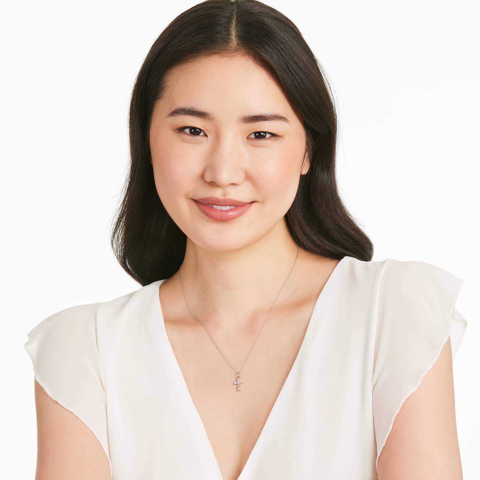 Moderne Cross Diamond Necklace In 14K White Gold