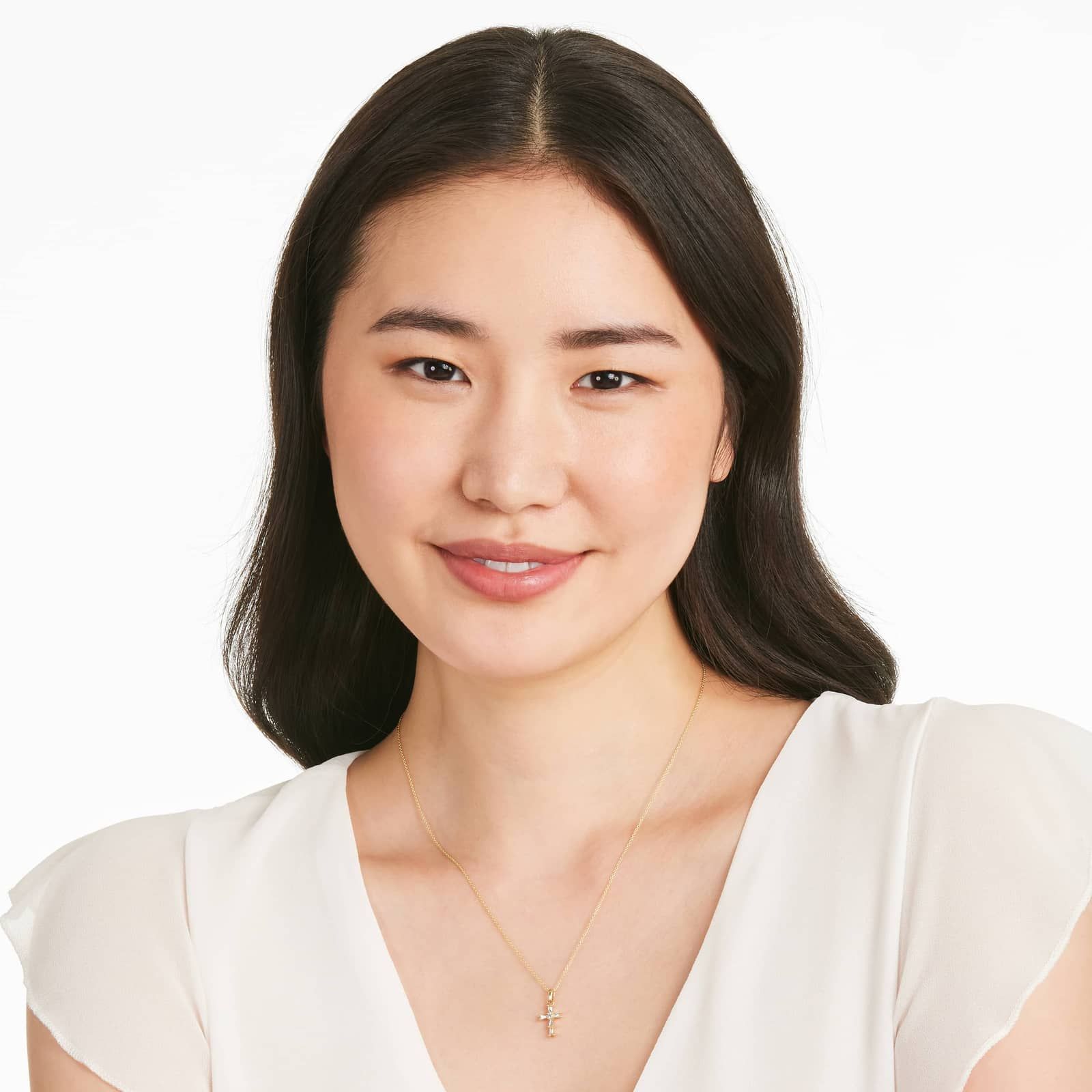 Moderne Cross Diamond Necklace In 14K Yellow Gold