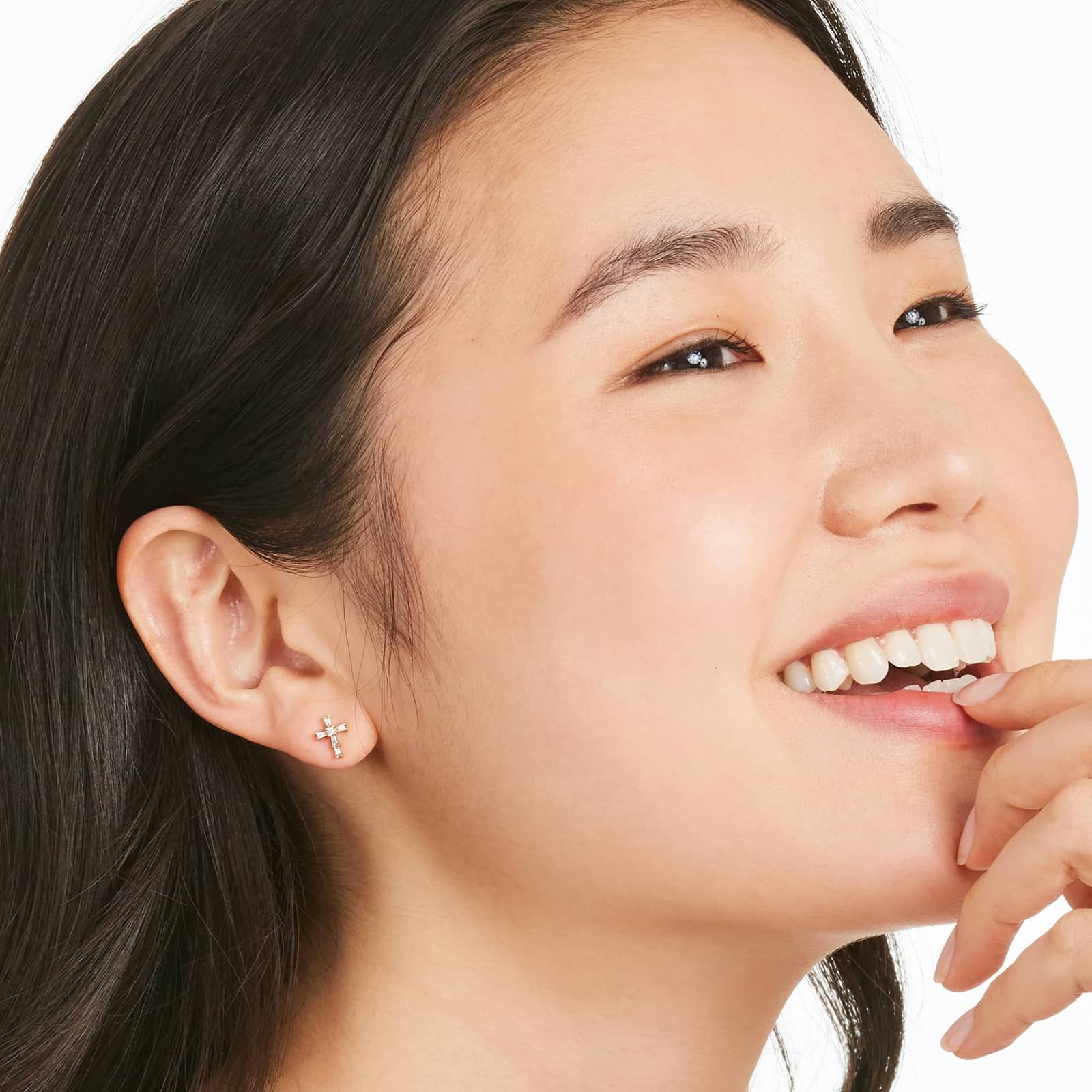 Moderne Cross Diamond Stud Earrings In 14K Rose Gold