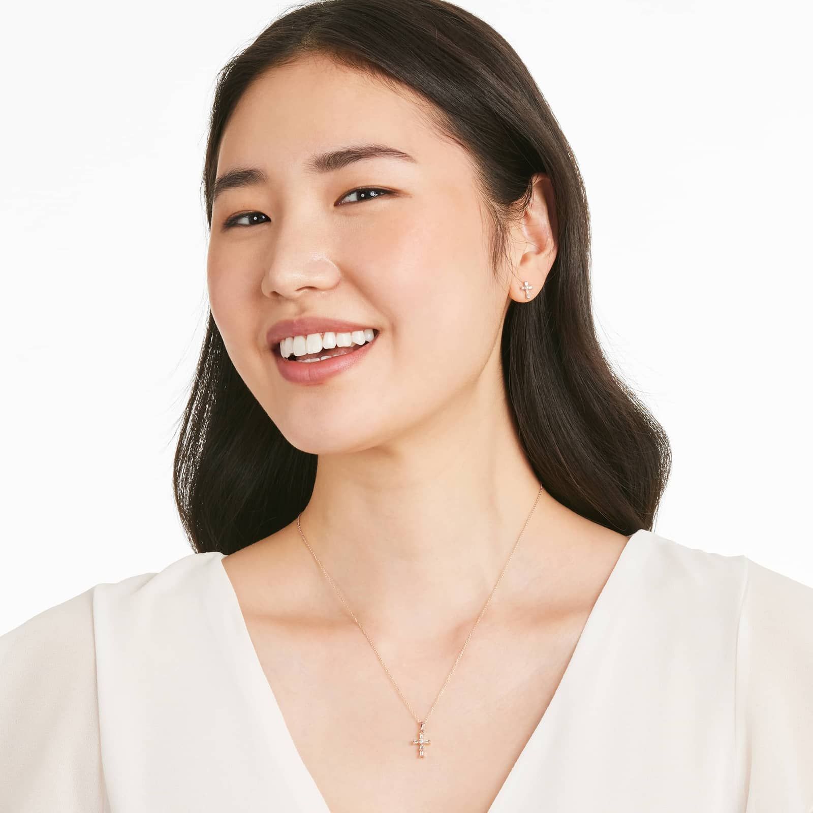 Moderne Cross Diamond Stud Earrings In 14K Rose Gold