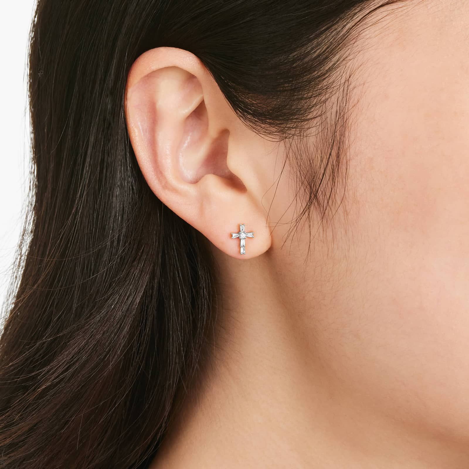 Moderne Cross Diamond Stud Earrings In 14K White Gold