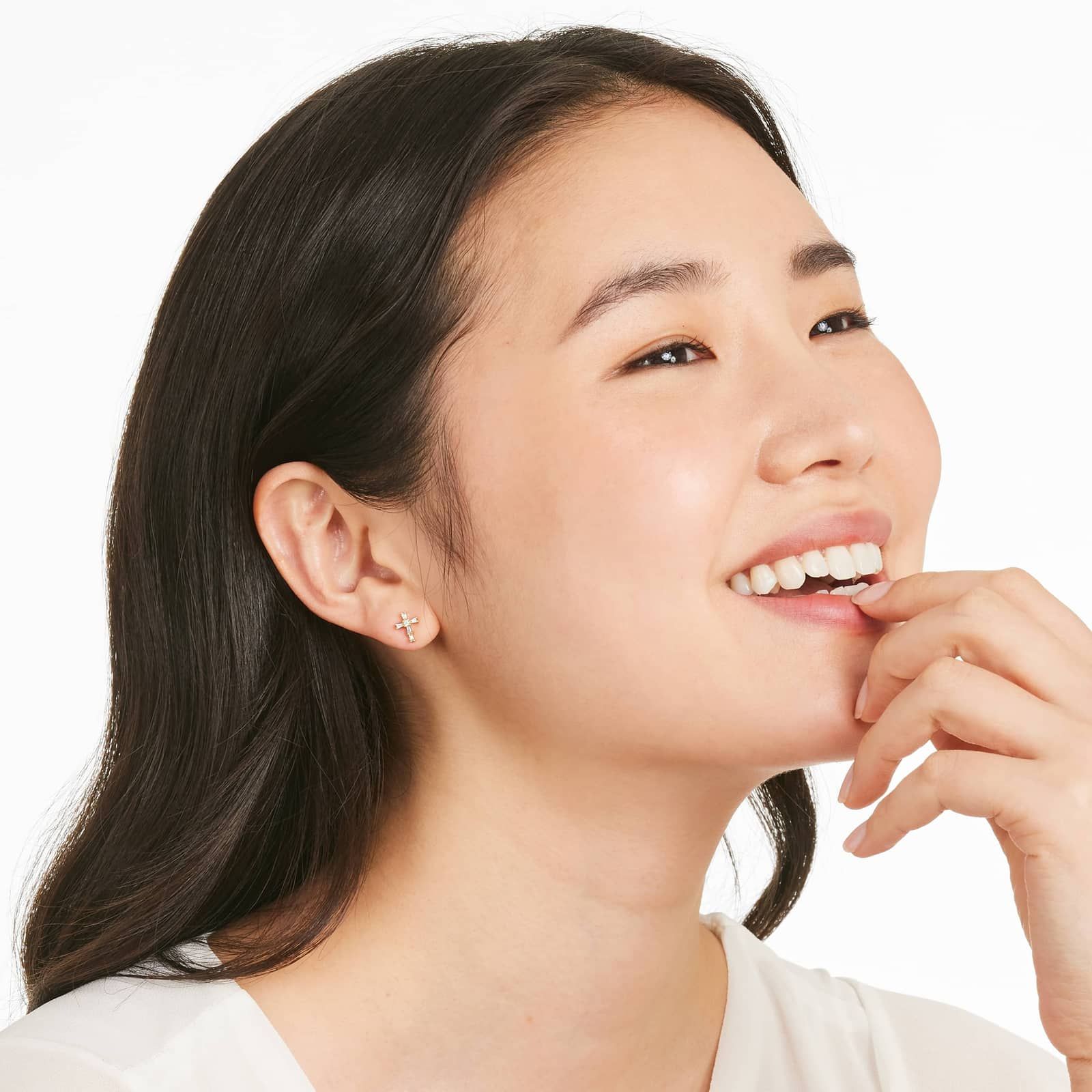 Moderne Cross Diamond Stud Earrings In 14K Yellow Gold