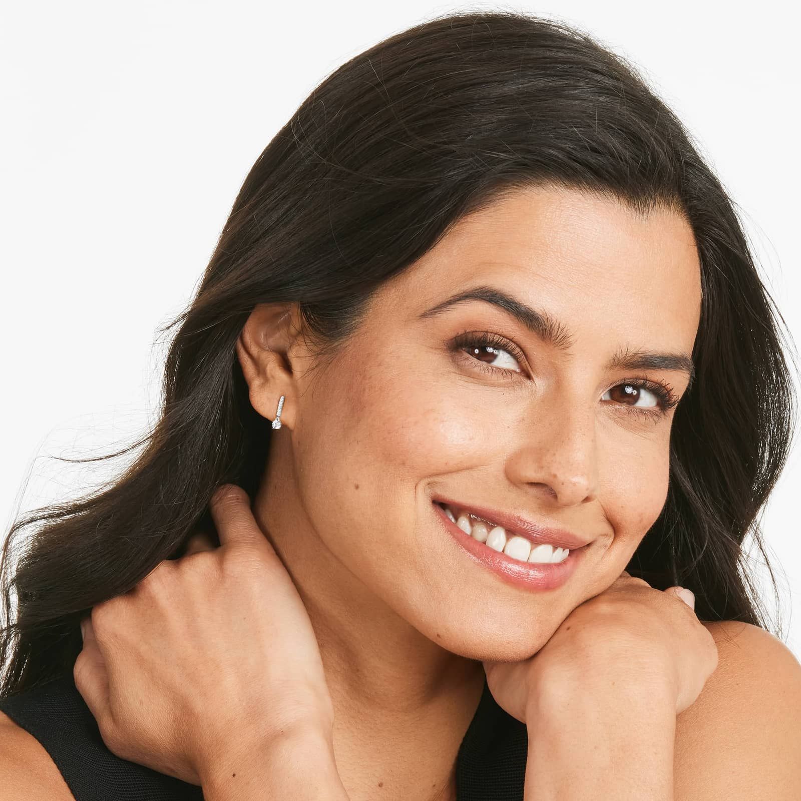 Drop Earrings With Round Diamonds In 14K White Gold