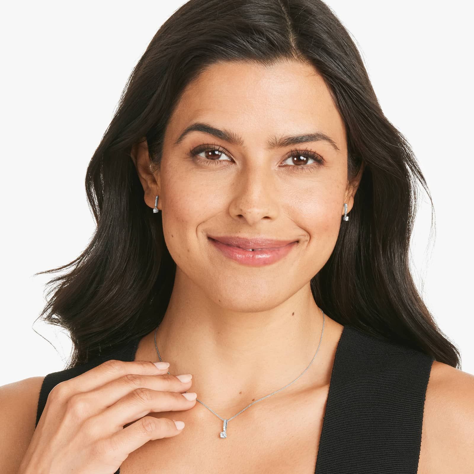 Drop Earrings With Round Diamonds In 14K White Gold