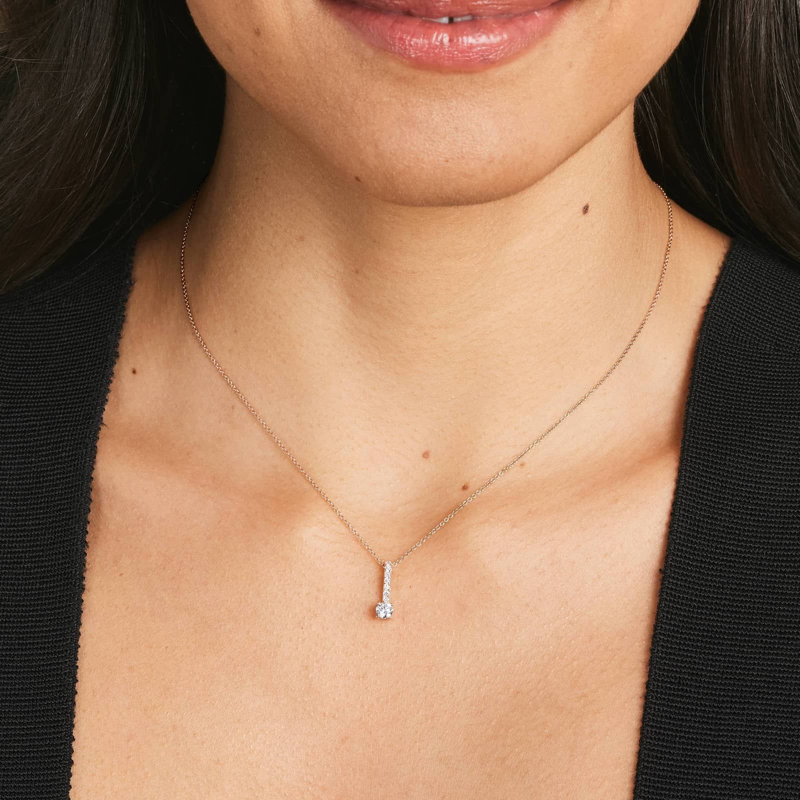 Diamond Pendant Necklace With Round Diamonds In 14K Rose Gold