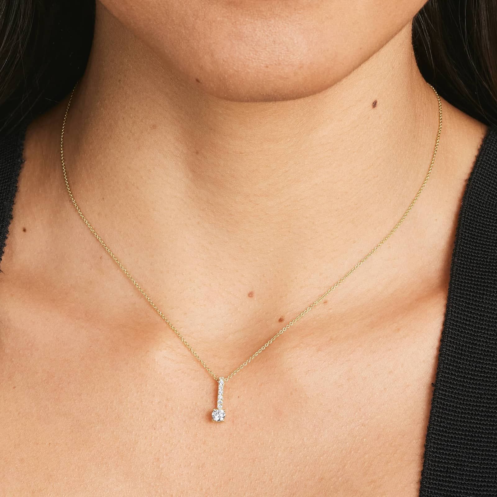 Diamond Pendant Necklace With Round Diamonds In 14K Yellow Gold