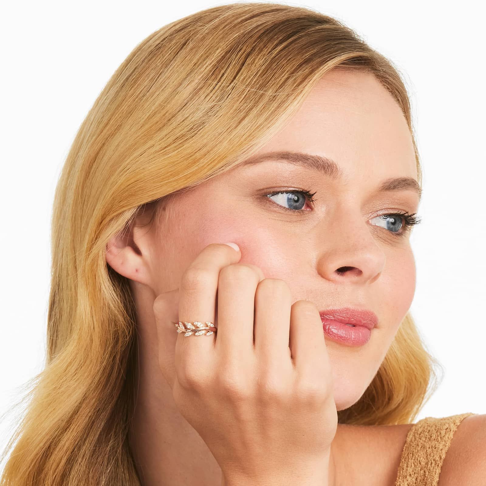 Leaf Diamond Ring In 14K Rose Gold