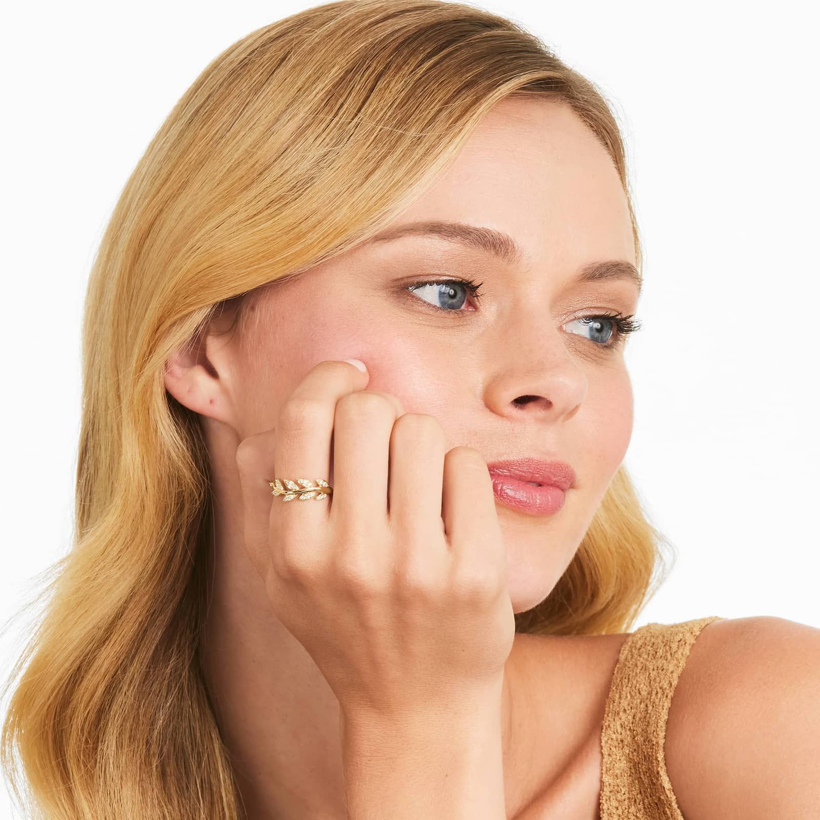 Leaf Diamond Ring In 14K Yellow Gold