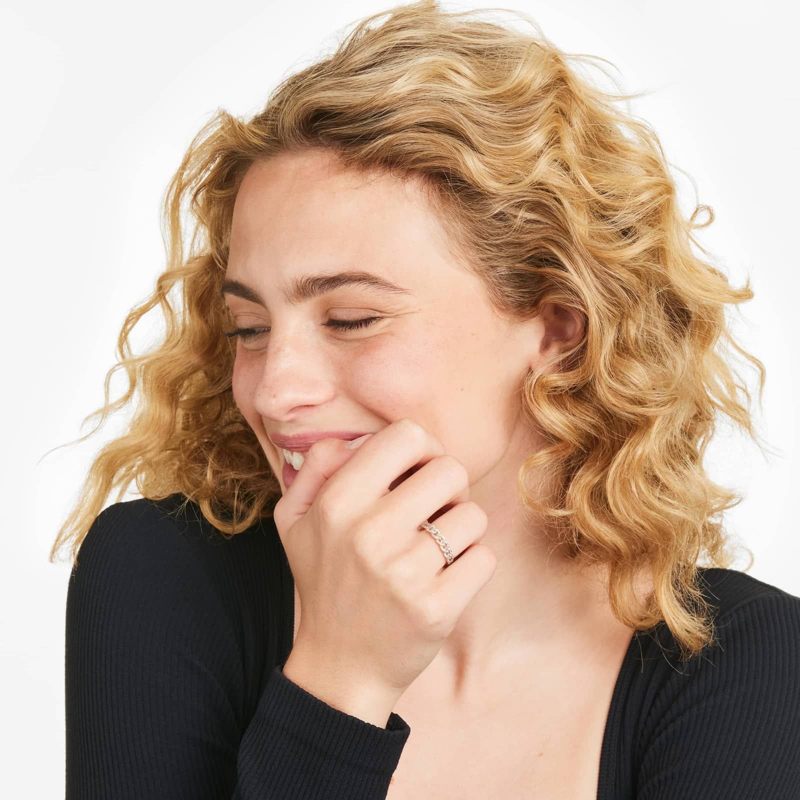 Marquise Link Diamond Ring In 14K Rose Gold