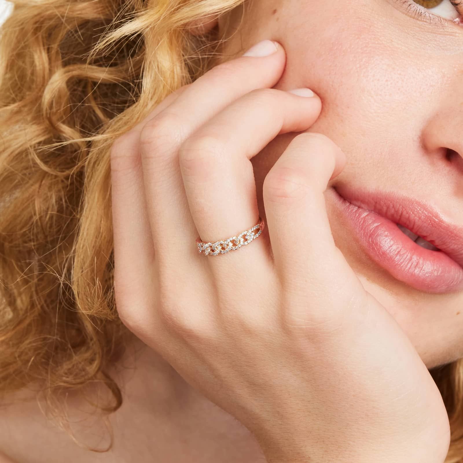 Marquise Link Diamond Ring In 14K Rose Gold