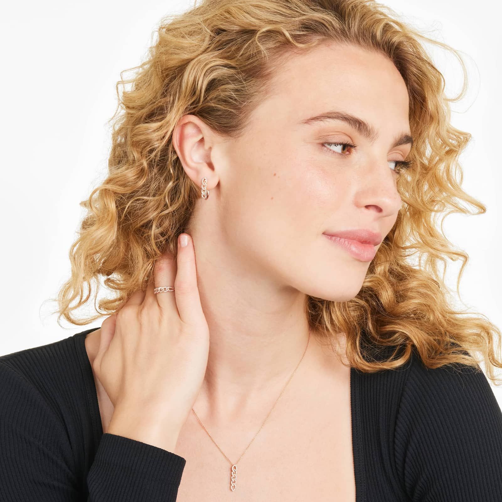 Marquise Link Diamond Ring In 14K Rose Gold