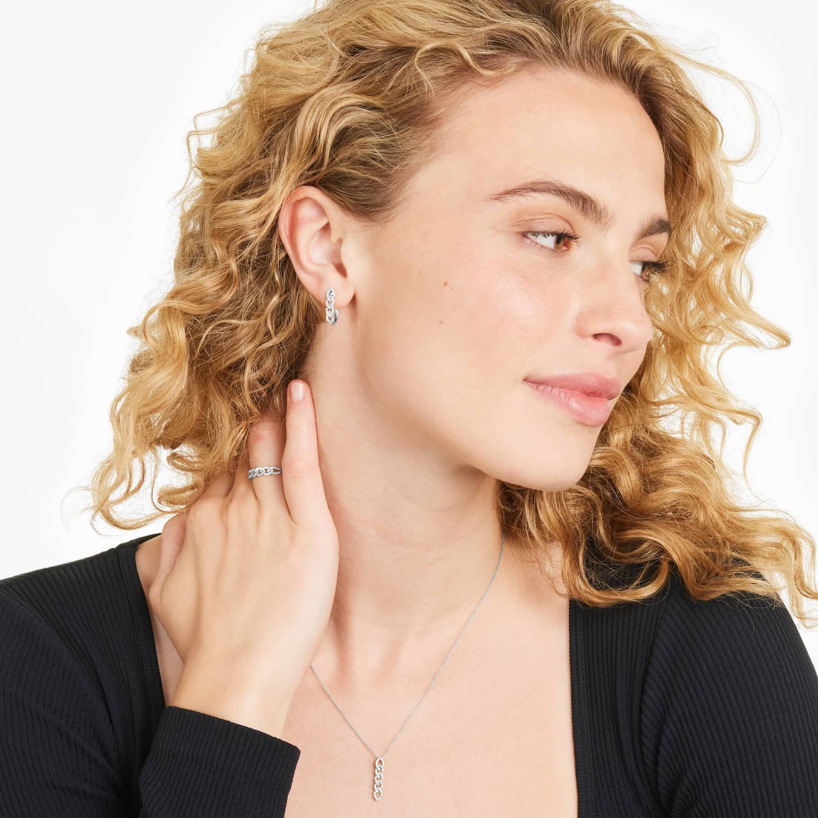 Marquise Link Diamond Ring In 14K White Gold