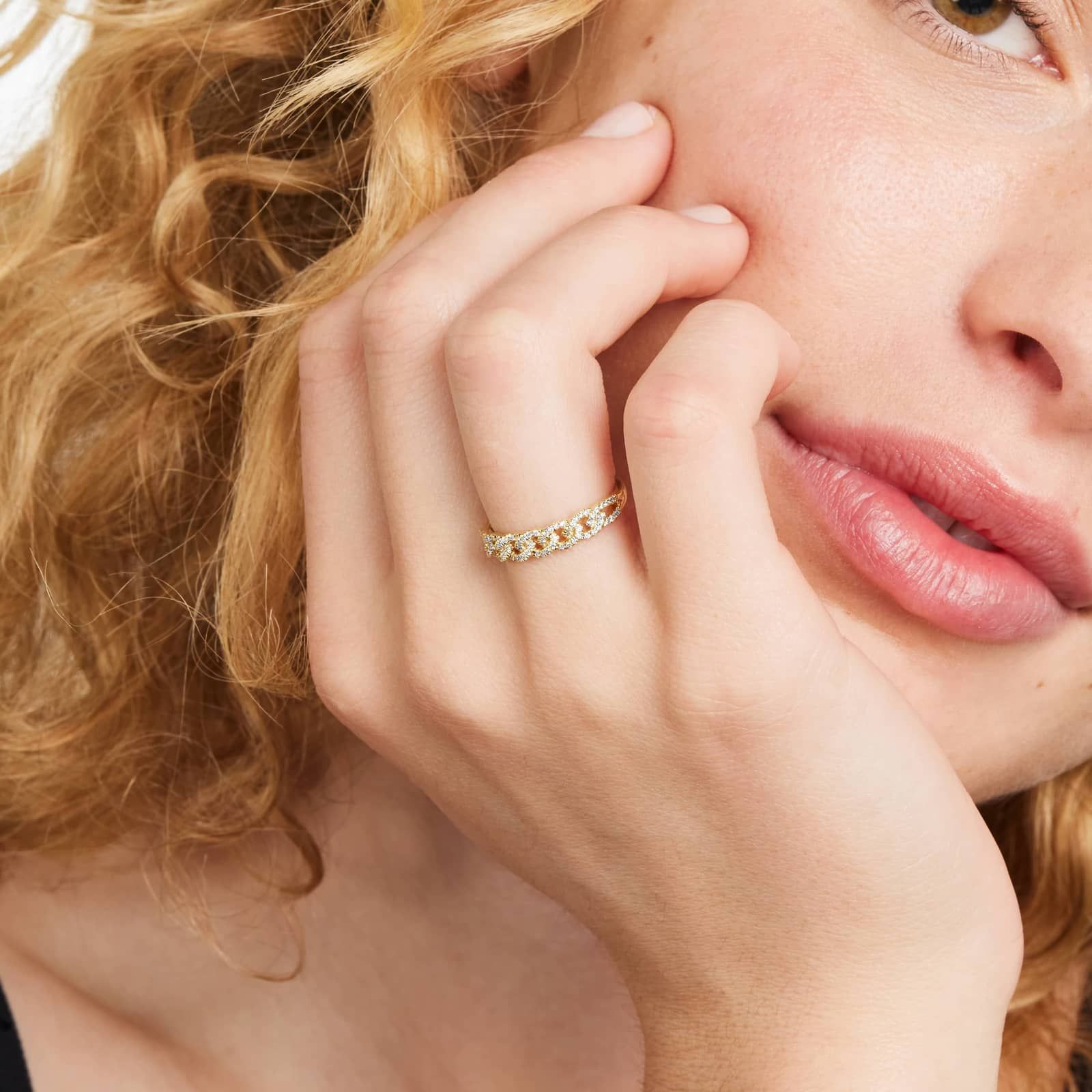 Marquise Link Diamond Ring In 14K Yellow Gold