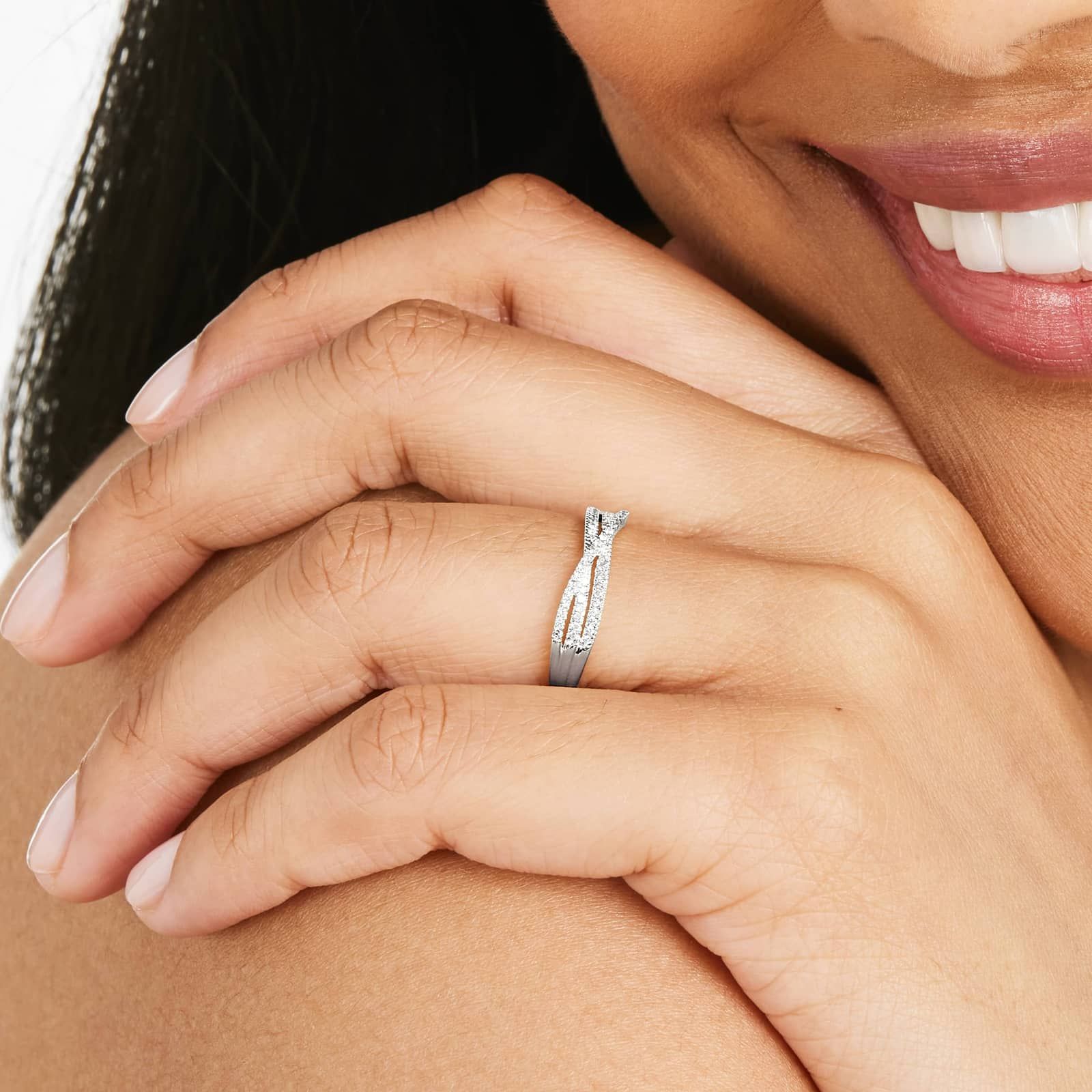 Criss-Cross Overlay Diamond Ring In 14K White Gold