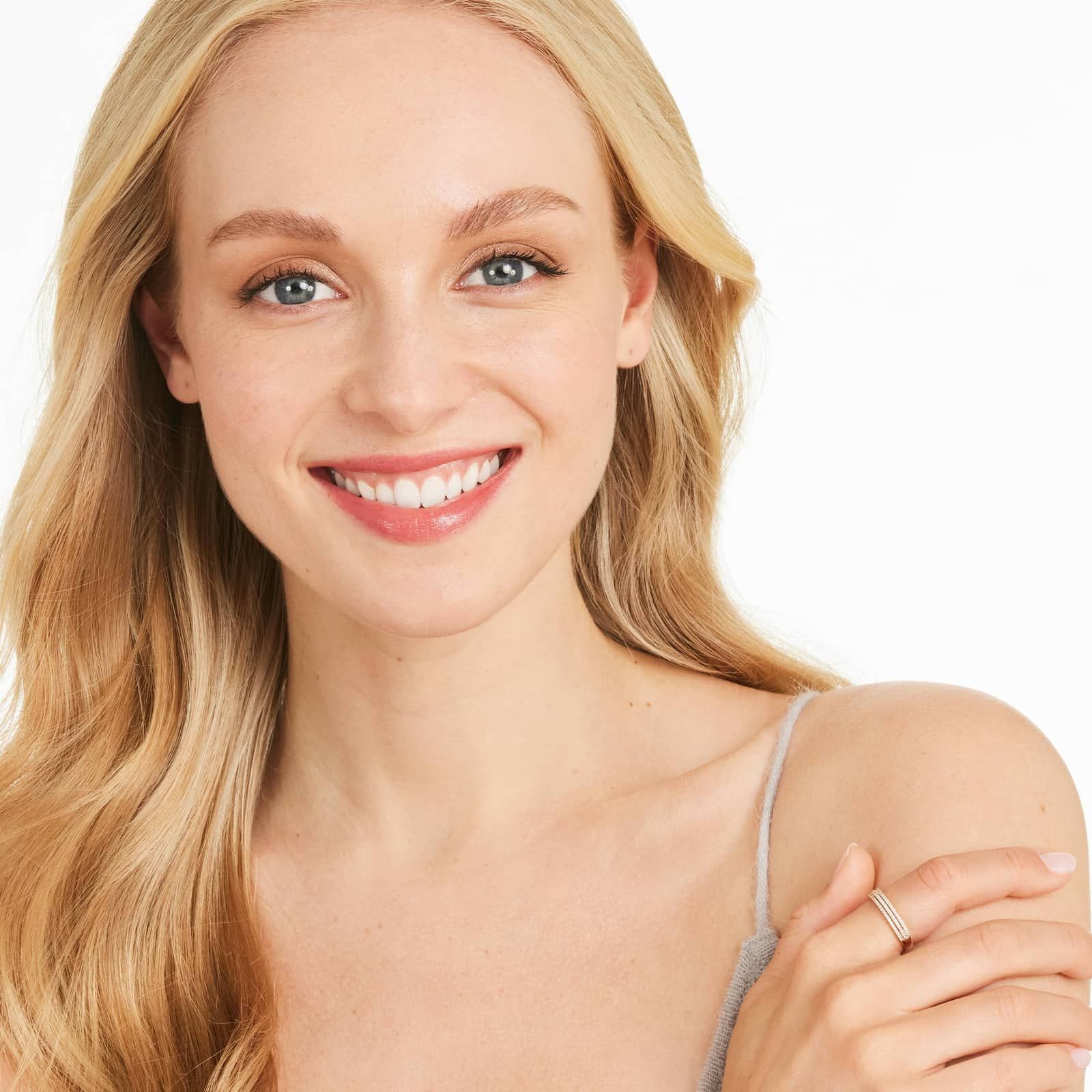 Triple Row Diamond Ring In 14K Rose Gold