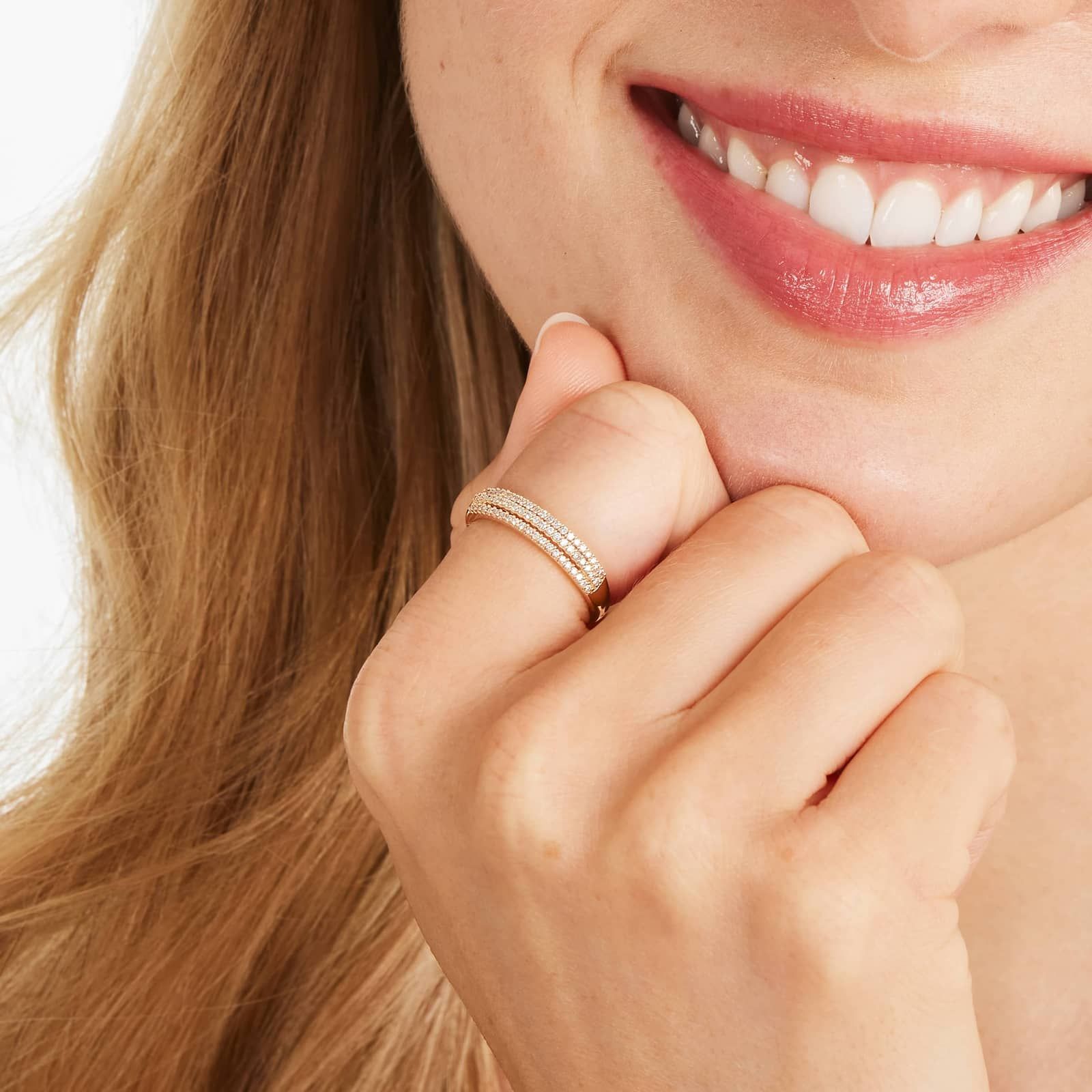 Triple Row Diamond Ring In 14K Rose Gold