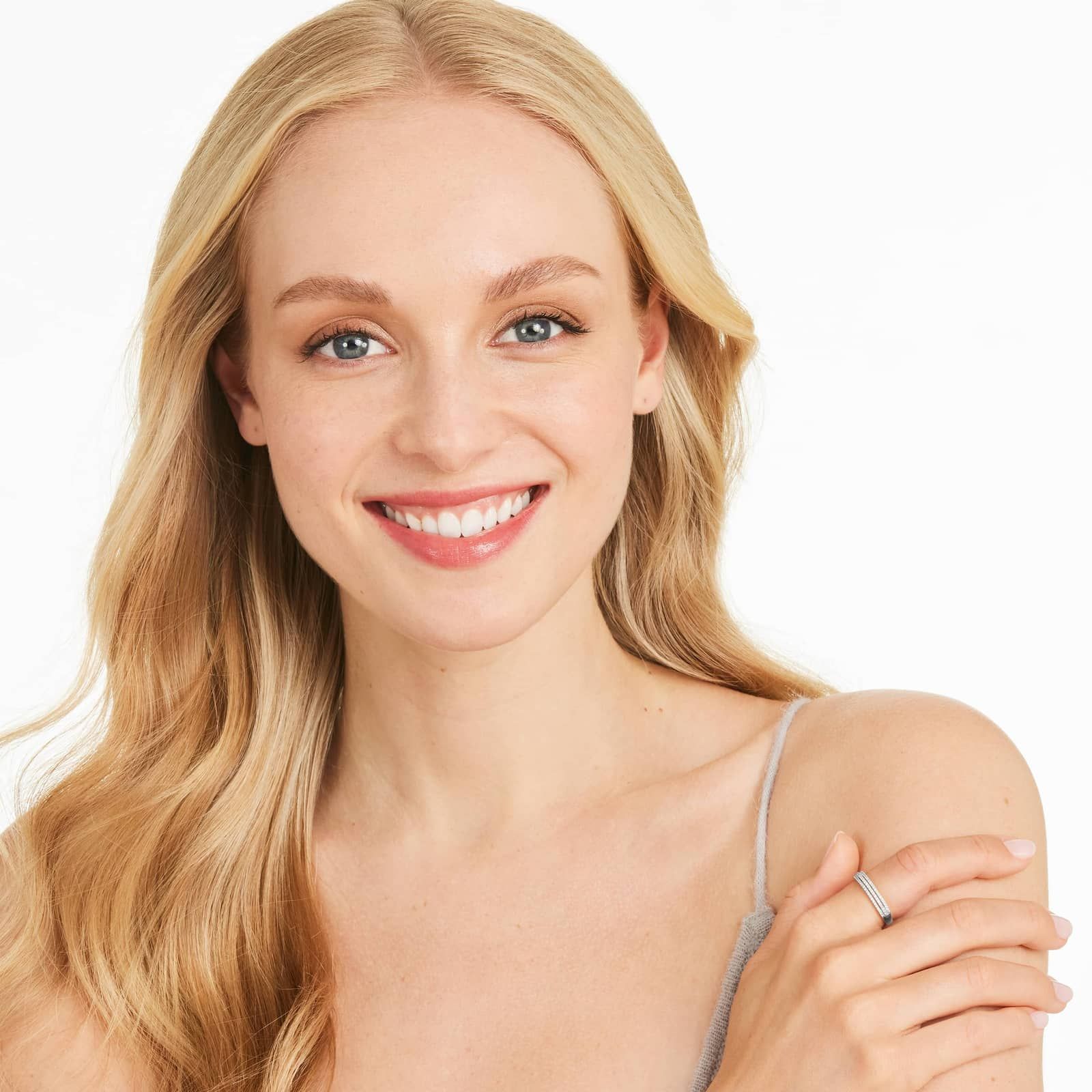 Triple Row Diamond Ring In 14K White Gold