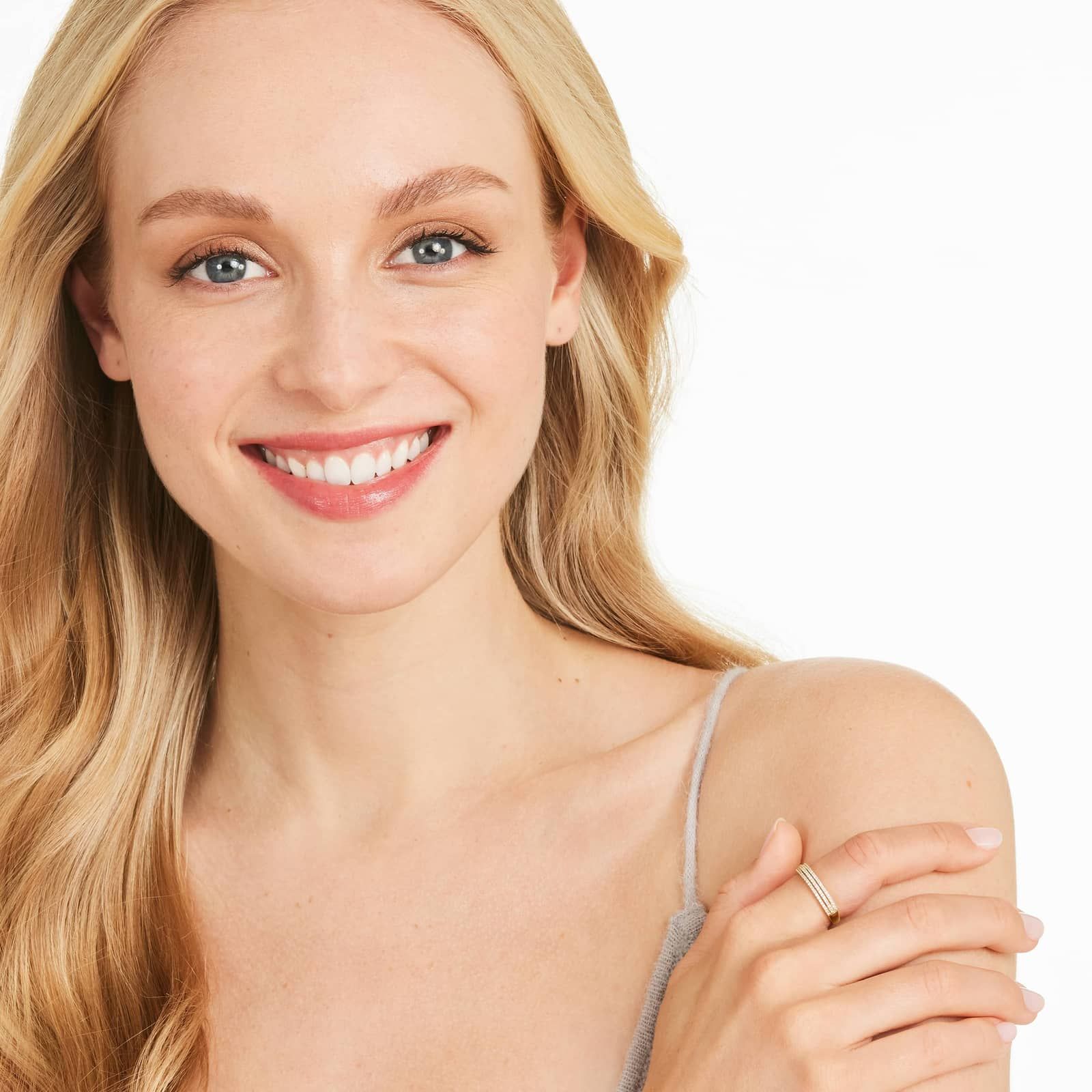 Triple Row Diamond Ring In 14K Yellow Gold